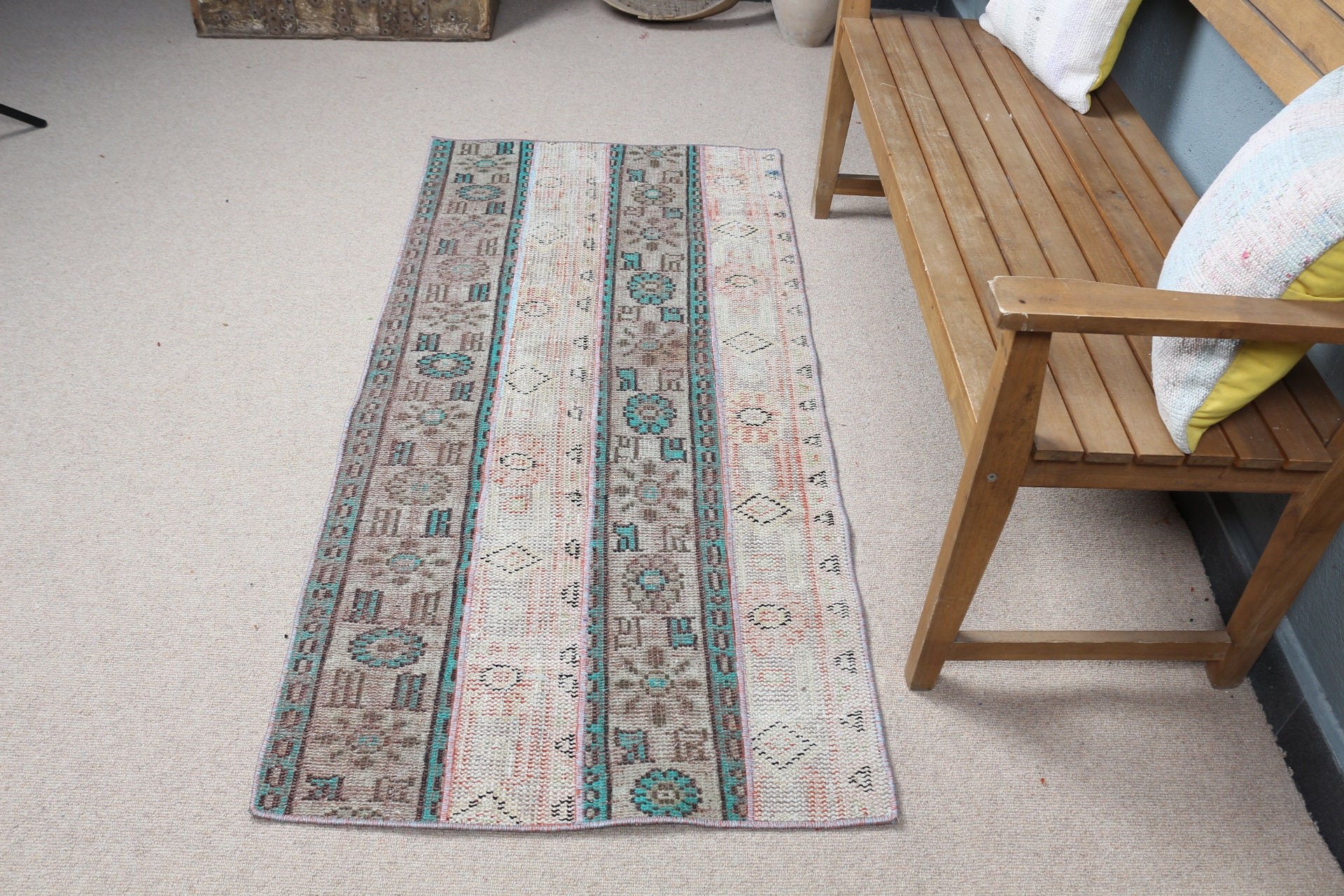 Antique Rug, Turkish Rug, Door Mat Rug, Beige Oushak Rug, Vintage Rug, Bedroom Rugs, 2.6x5.6 ft Small Rug, Entry Rug, Rugs for Bath