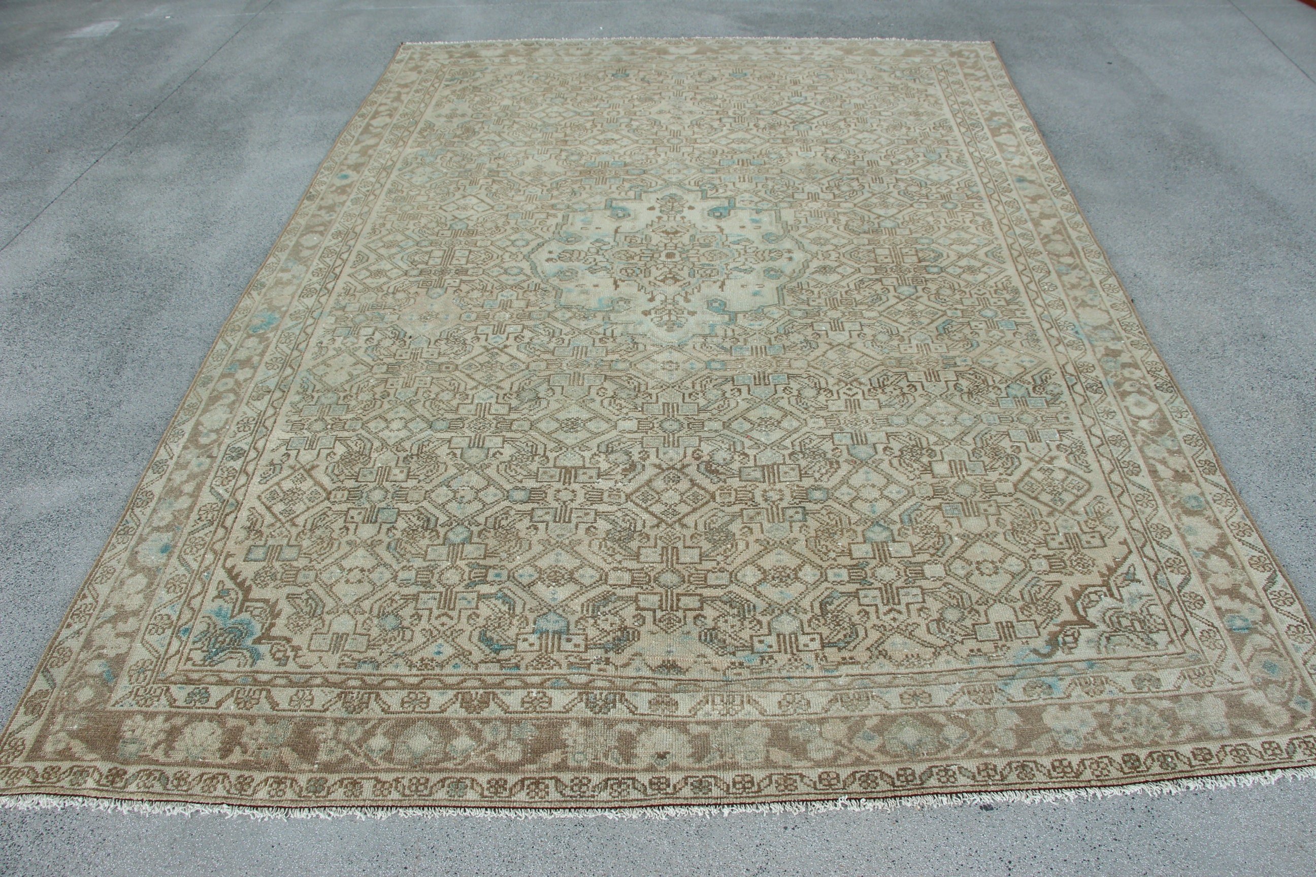 Statement Rugs, Living Room Rugs, Neutral Rug, Turkish Rugs, 6.7x9.3 ft Large Rugs, Beige Floor Rugs, Large Oushak Rugs, Vintage Rug