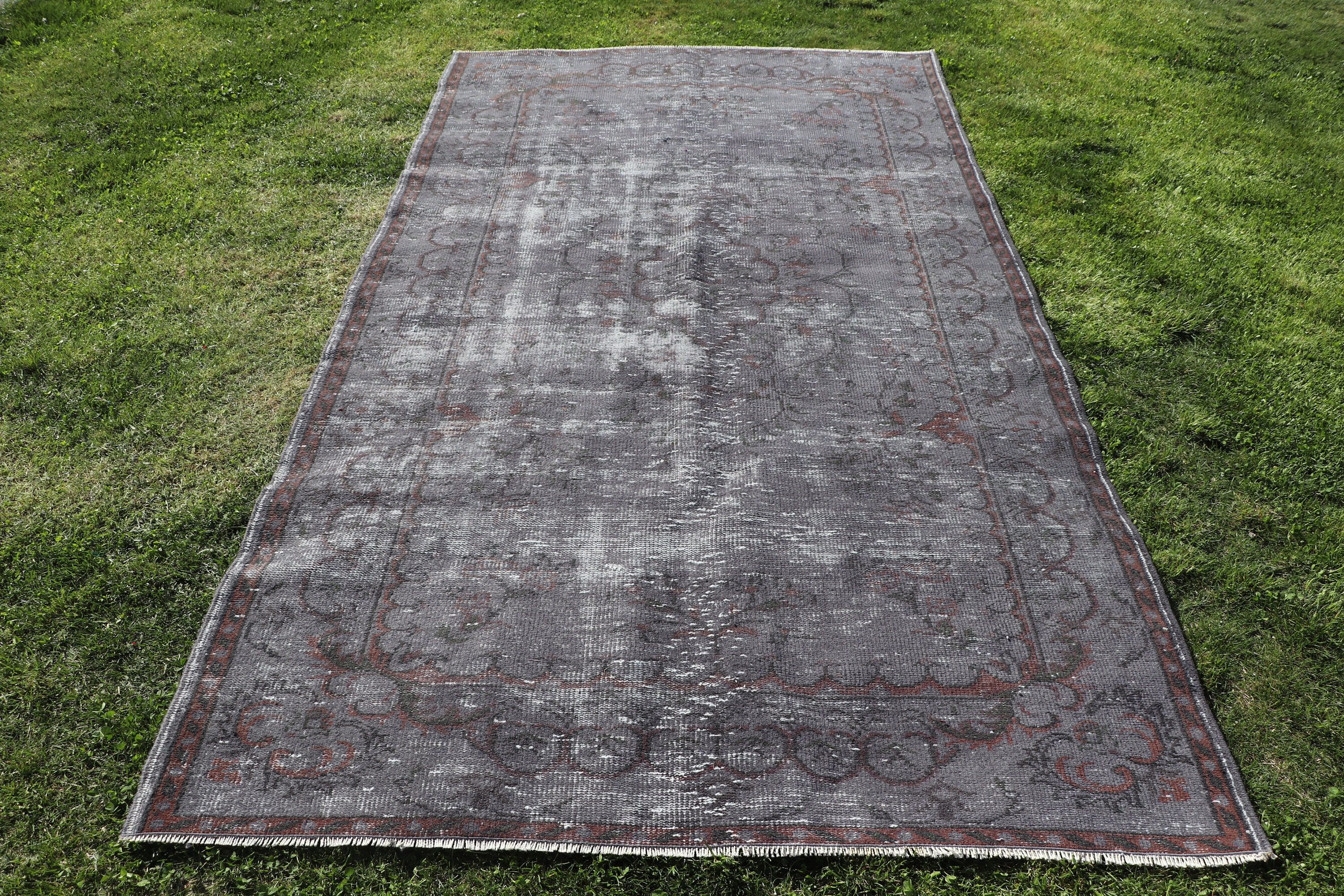 Gri Modern Halılar, Mutfak Halıları, Açıklama Halıları, Büyük Oushak Halısı, Türk Halıları, Oturma Odası Halısı, 5.2x9.3 ft Büyük Halı, Vintage Halı