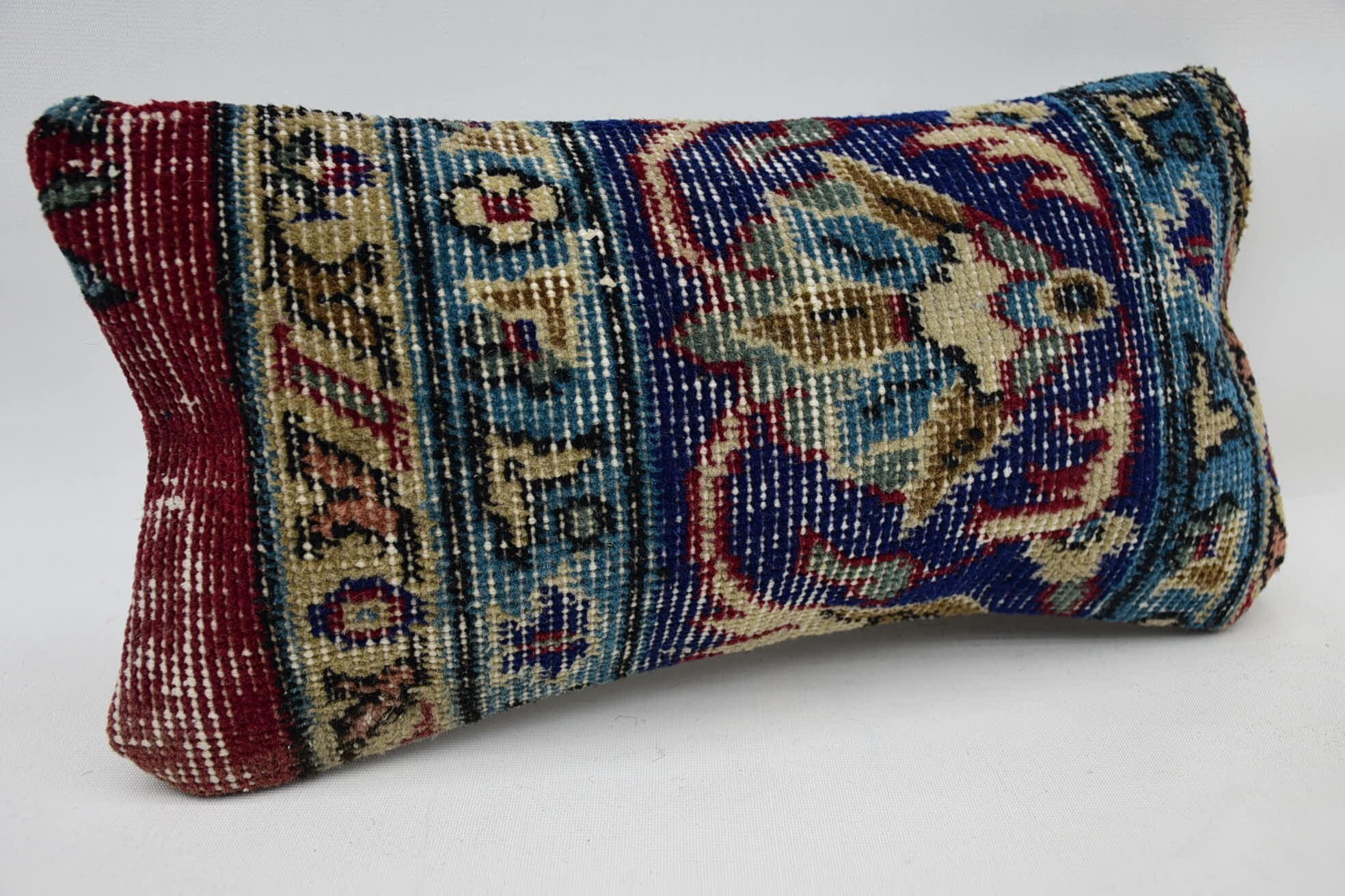 Pillow for Couch, Kilim Pillow, Turkish Rugs Cushion, Hippie Throw Pillow Case, Home Decor Pillow, 8"x16" Blue Pillow