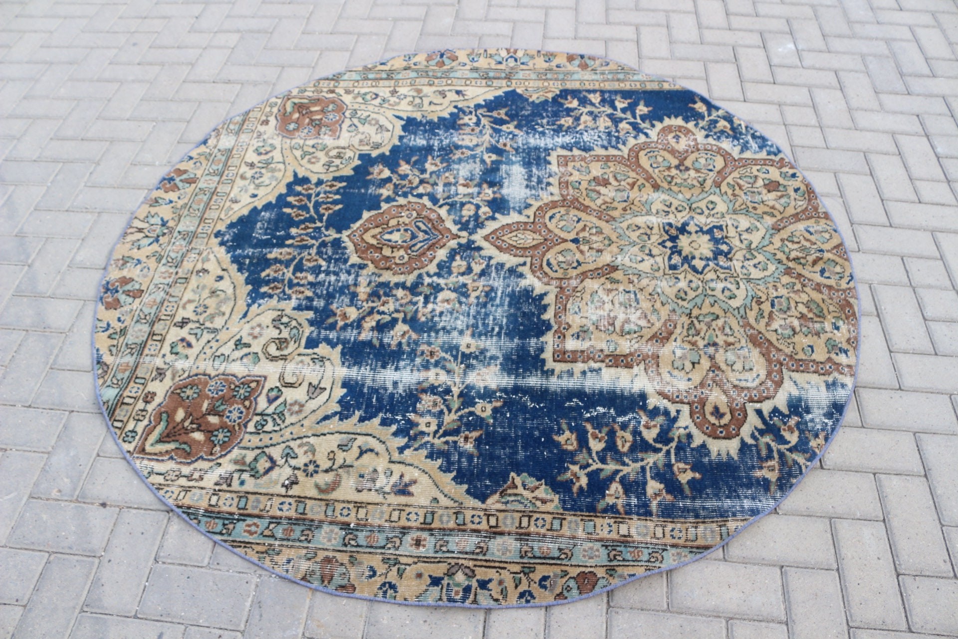 5.9x5.9 ft Area Rug, Turkish Rug, Dining Room Rugs, Anatolian Rug, Vintage Rug, Blue Kitchen Rug, Nursery Rug, Pastel Rug