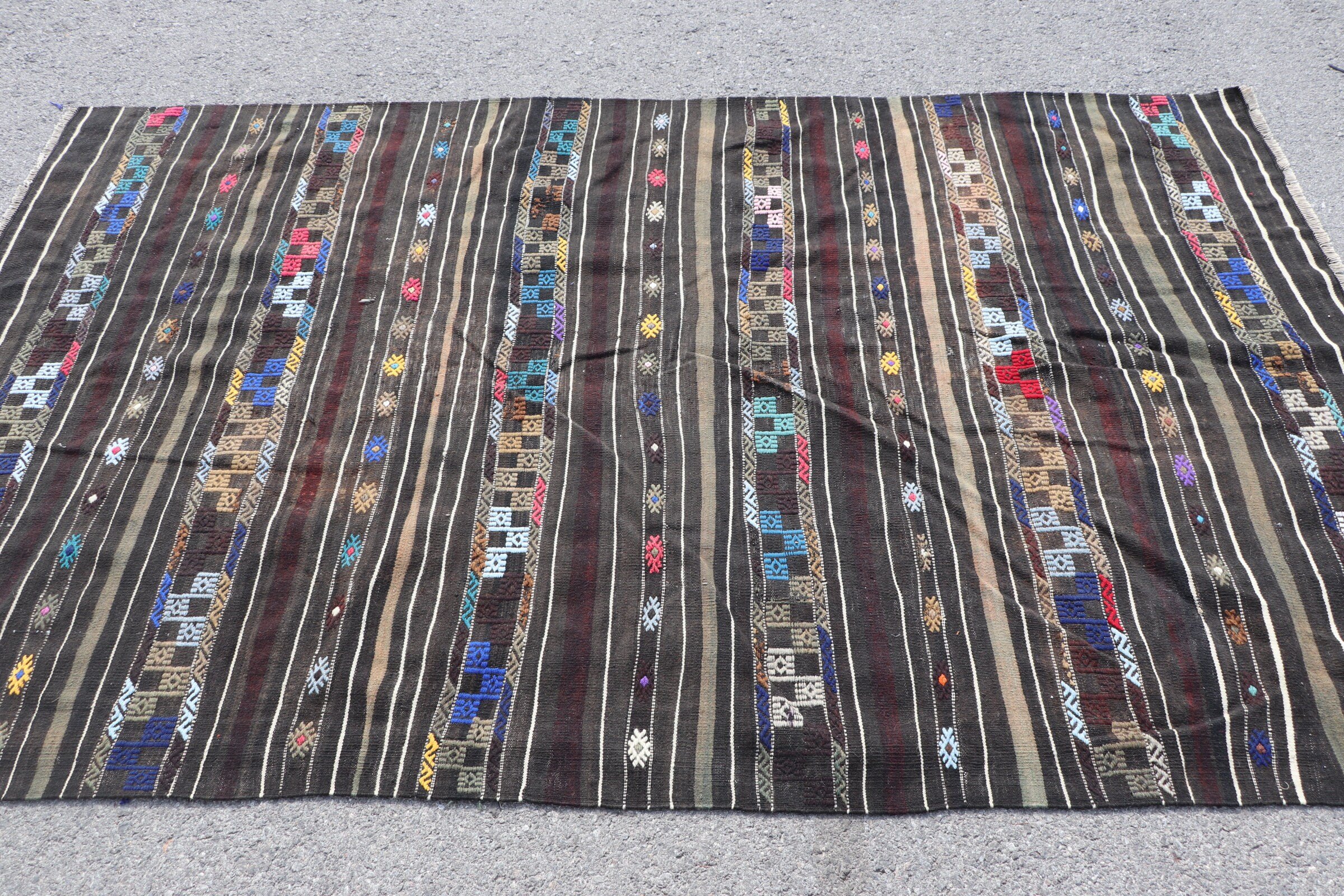 Turkish Rug, Cool Rug, Moroccan Rug, Bedroom Rug, Vintage Rugs, 4.7x7.6 ft Area Rugs, Kilim, Rugs for Bedroom, Turkey Rug, Black Wool Rug