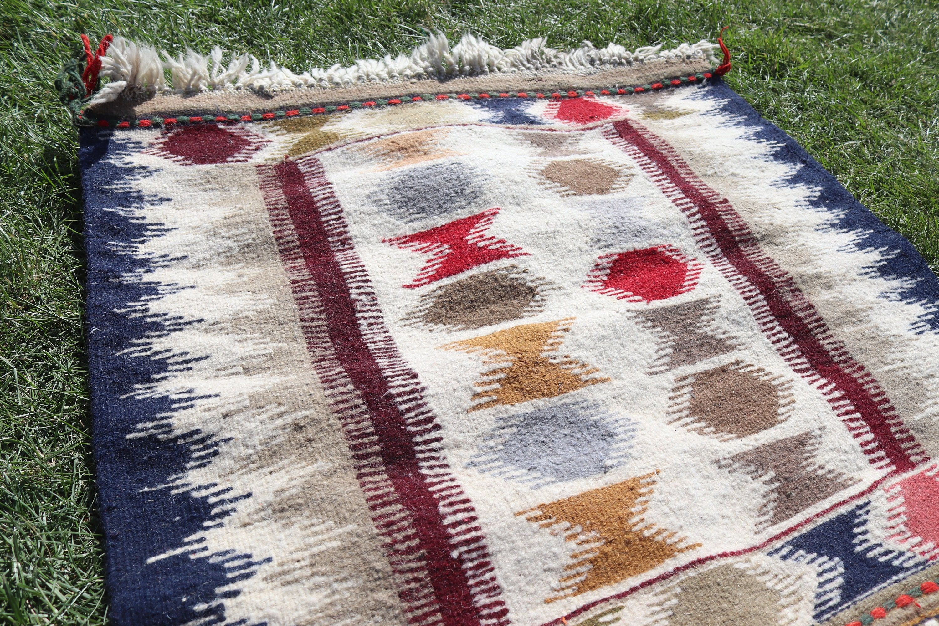 2.4x2.6 ft Small Rug, Home Decor Rug, Kitchen Rug, Kilim, Moroccan Rugs, Blue Neutral Rugs, Turkish Rugs, Nursery Rug, Vintage Rug