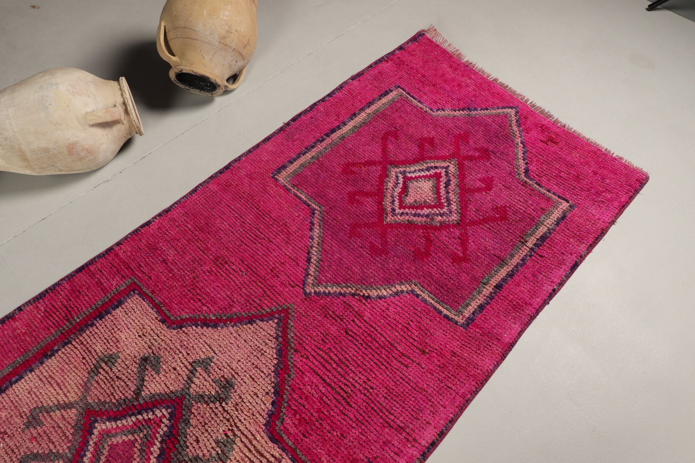 Vintage Halılar, Türk Halısı, Koşucu Halıları, 3.1x9.8 ft Koşucu Halısı, Pembe Oushak Halısı, Merdiven Halısı, Antika Halılar, Mutfak Halısı