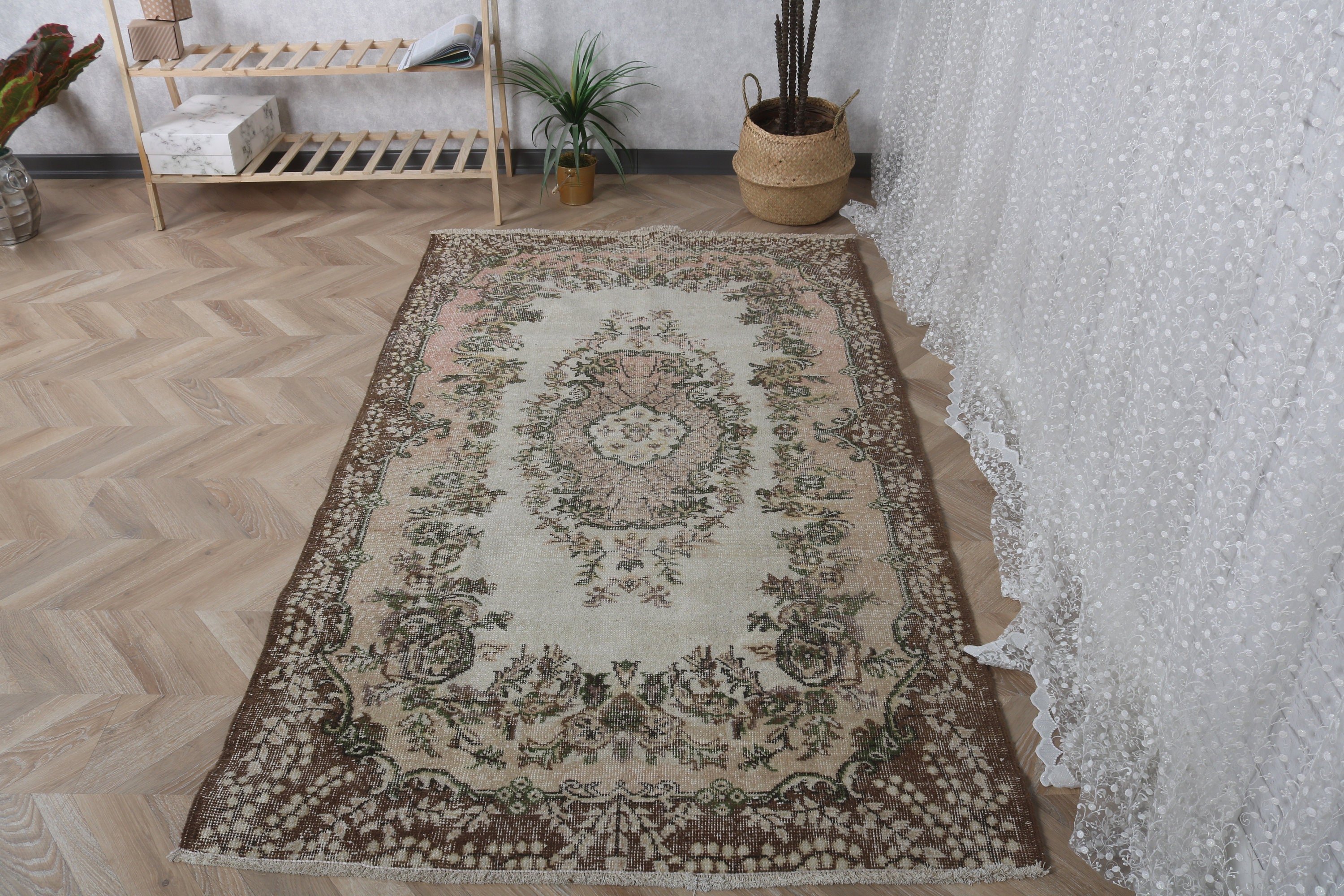 Vintage Halılar, Türk Halıları, Kahverengi Yatak Odası Halıları, Oushak Bölge Halısı, Boho Bölge Halısı, Nötr Halı, Yer Halıları, Anadolu Halısı, 3,9x6,8 ft Alan Halısı