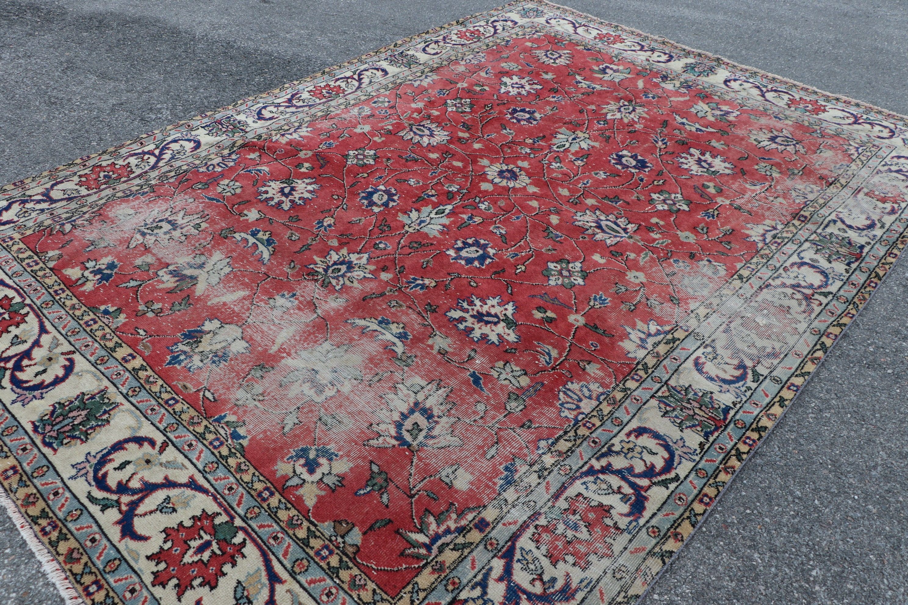 Red  7.5x10.7 ft Oversize Rug, Living Room Rugs, Outdoor Rug, Turkish Rug, Kitchen Rug, Salon Rug, Vintage Rug, Cool Rugs