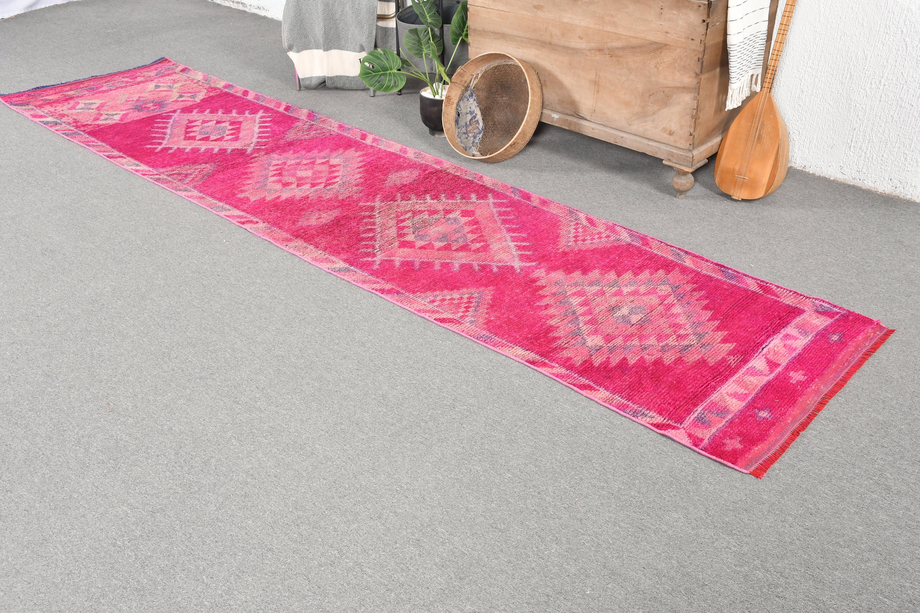 2.7x11.7 ft Runner Halı, Vintage Halı, Koridor Halısı, Merdiven Halıları, Havalı Halılar, Türk Halısı, Mutfak Halıları, Runner Halıları, Pembe Yün Halılar