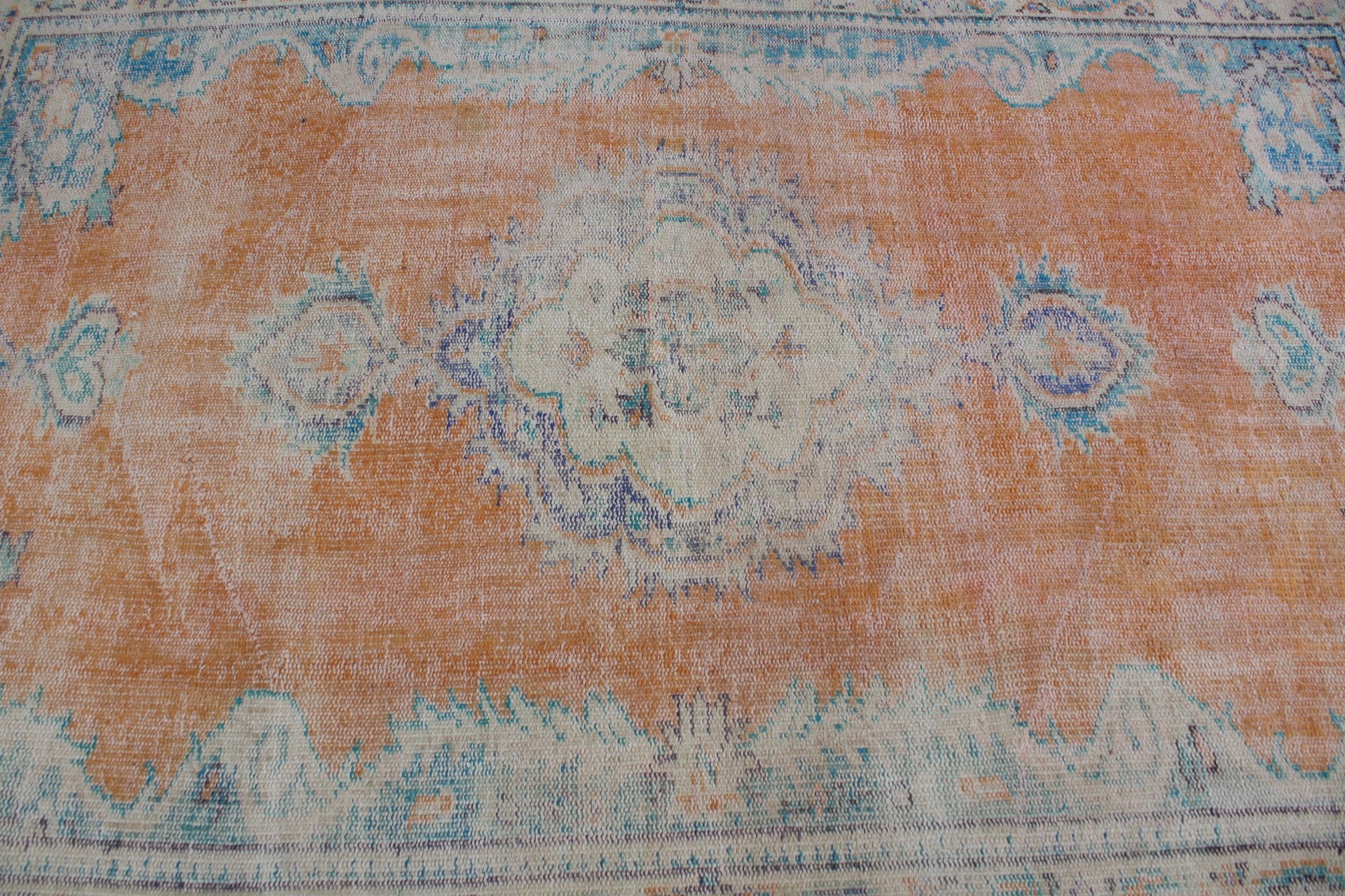 Vintage Halı, 5.2x7.3 ft Alan Halısı, Türk Halıları, Oushak Halısı, Antika Halı, Turuncu Oryantal Halılar, Boho Bölge Halısı Halıları, Mutfak Halısı, Çocuk Halısı