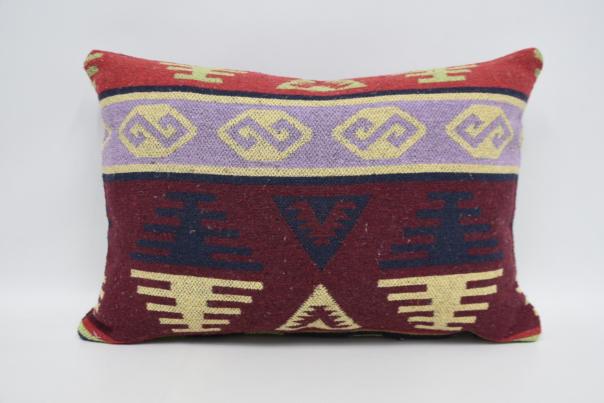 Kilim Cushion Sham, 16"x24" Red Pillow Case, Bolster Pillow, Vintage Kilim Pillow, Custom Pillow Cover, Yoga Cushion Cover, Turkish Pillow