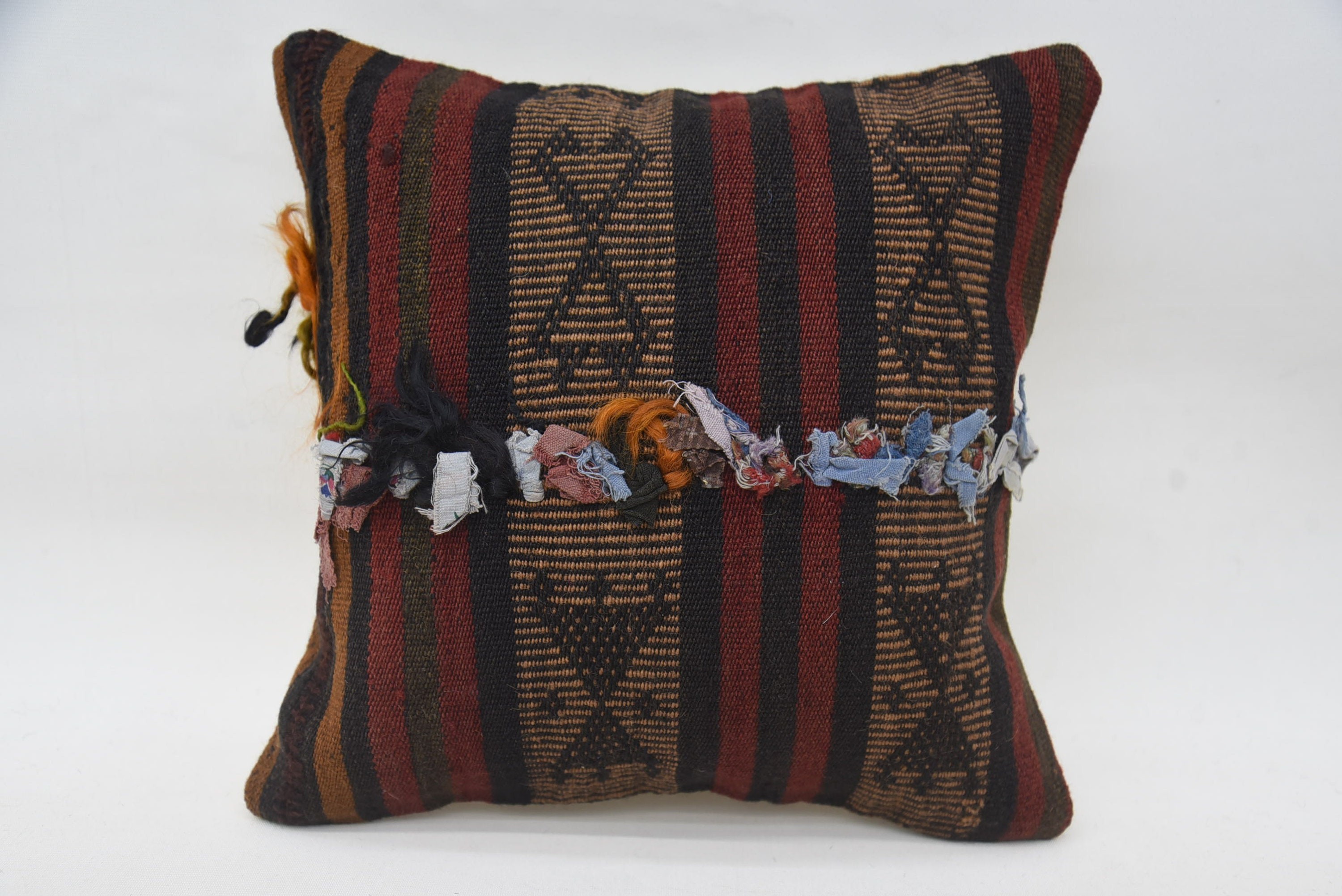 Ikat Pillow, Retro Cushion Cover, Ethnical Kilim Rug Pillow, 14"x14" Red Cushion Case, Pillow for Sofa, Antique Pillows