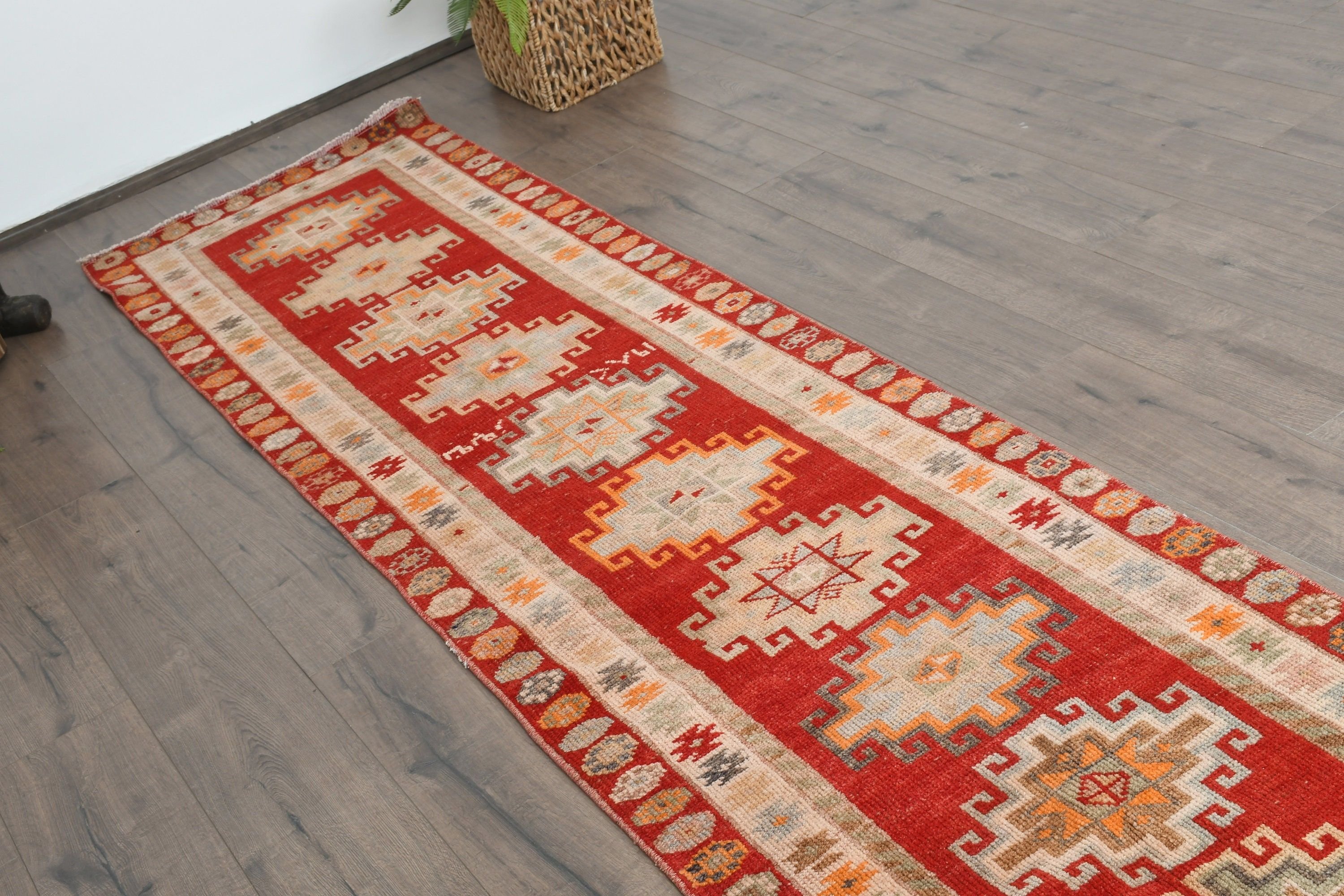 Oriental Rug, Hallway Rugs, Aesthetic Rug, Stair Rug, Moroccan Rug, 2.6x10.7 ft Runner Rug, Red Home Decor Rugs, Turkish Rug, Vintage Rug