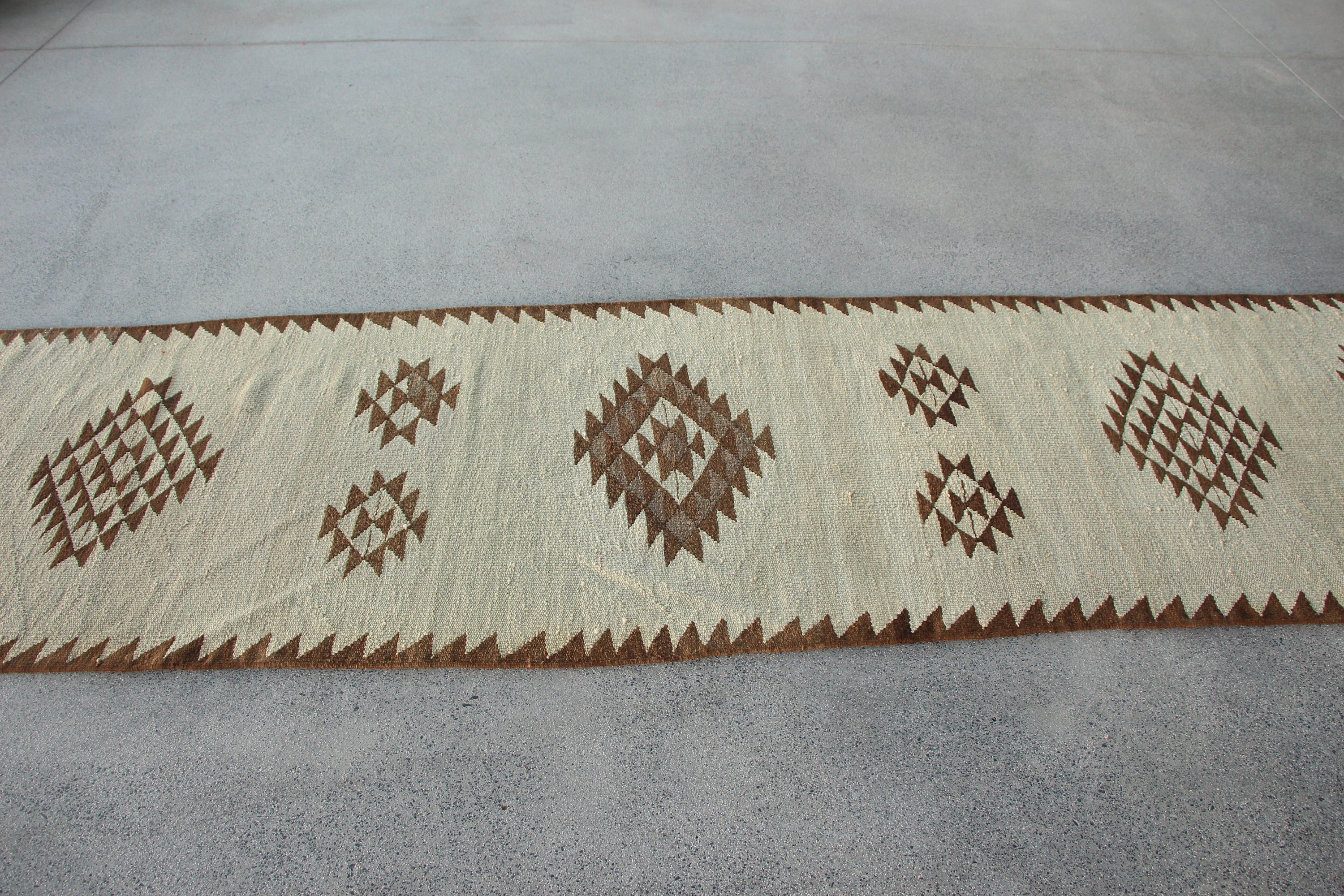 Cute Rug, Kilim, Beige Oushak Rugs, 2.7x11.2 ft Runner Rugs, Home Decor Rugs, Turkish Rug, Corridor Rugs, Vintage Rug