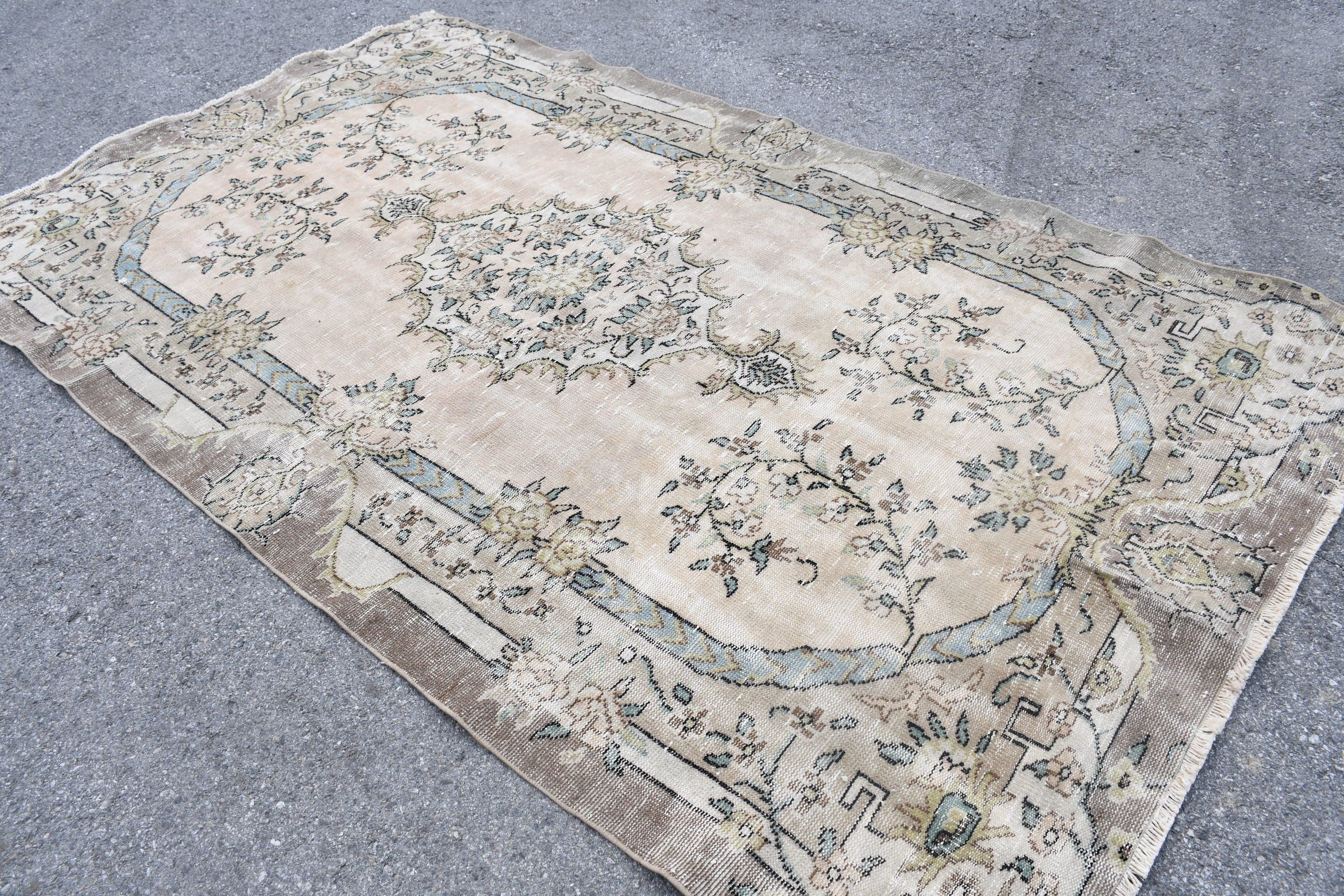 Vintage Rug, Dining Room Rug, Rugs for Bedroom, Wool Rugs, Turkish Rug, Bedroom Rug, Beige  5.9x9.9 ft Large Rug, Oushak Rug