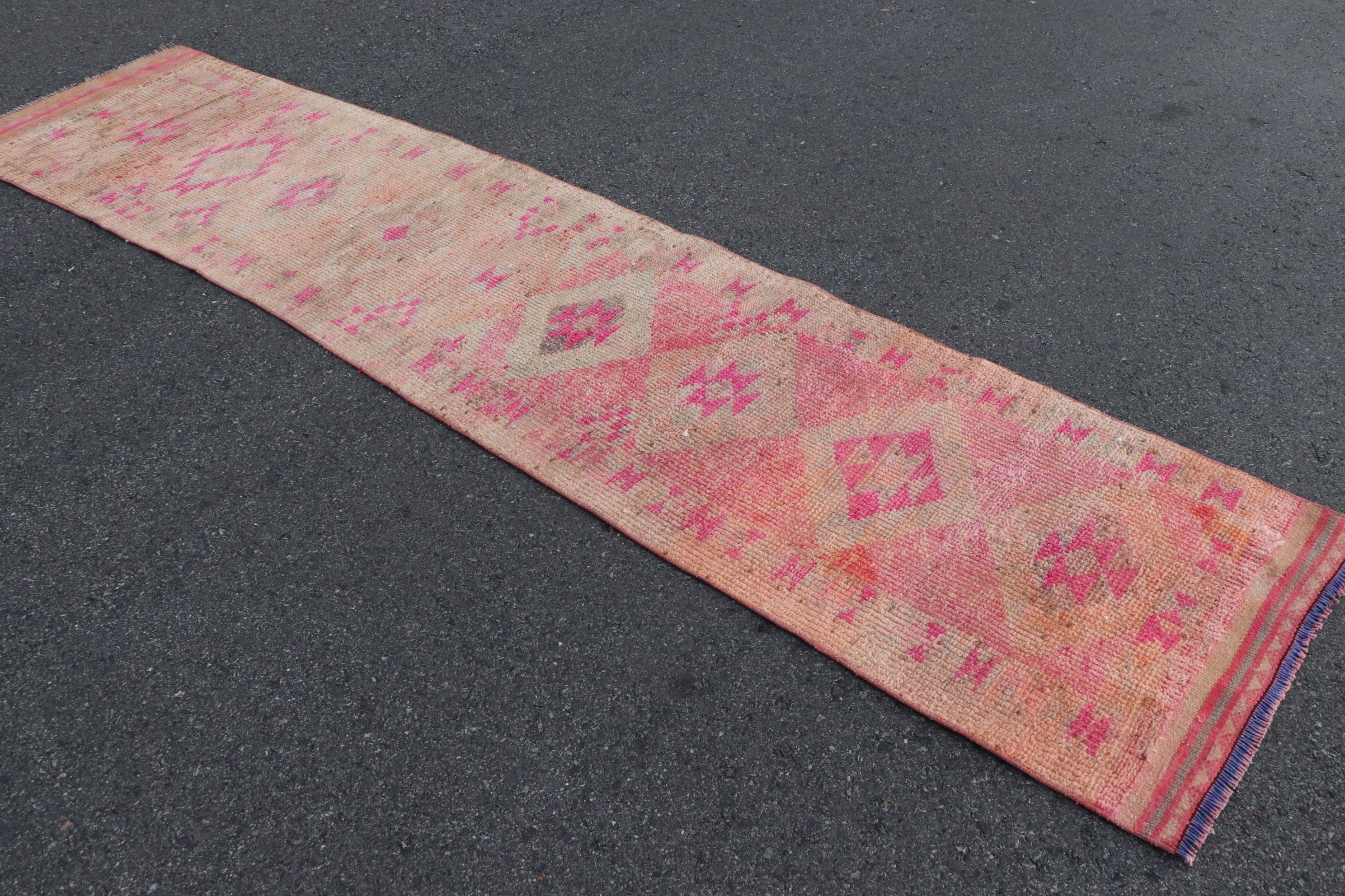 Bedroom Rug, Vintage Rugs, Stair Rugs, Rugs for Runner, 2.7x12.3 ft Runner Rug, Oushak Rug, Eclectic Rug, Pink Floor Rugs, Turkish Rugs