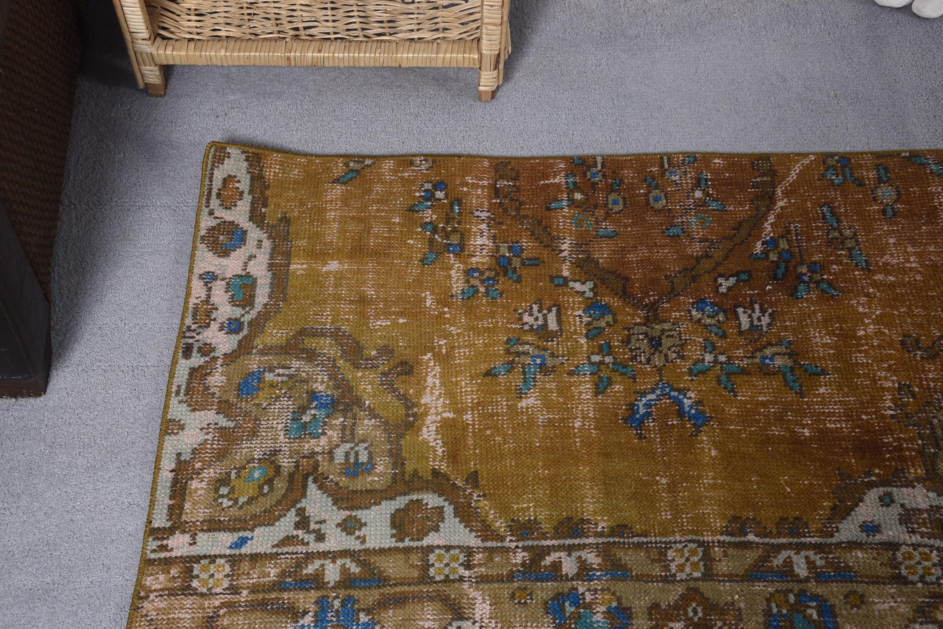 Küçük Alan Halıları, Boho Halısı, Vintage Halılar, Yer Halısı, Yatak Odası Halıları, Türk Halısı, Araba Paspas Halısı, 2,5x3,8 ft Küçük Halı, Turuncu Oushak Halıları