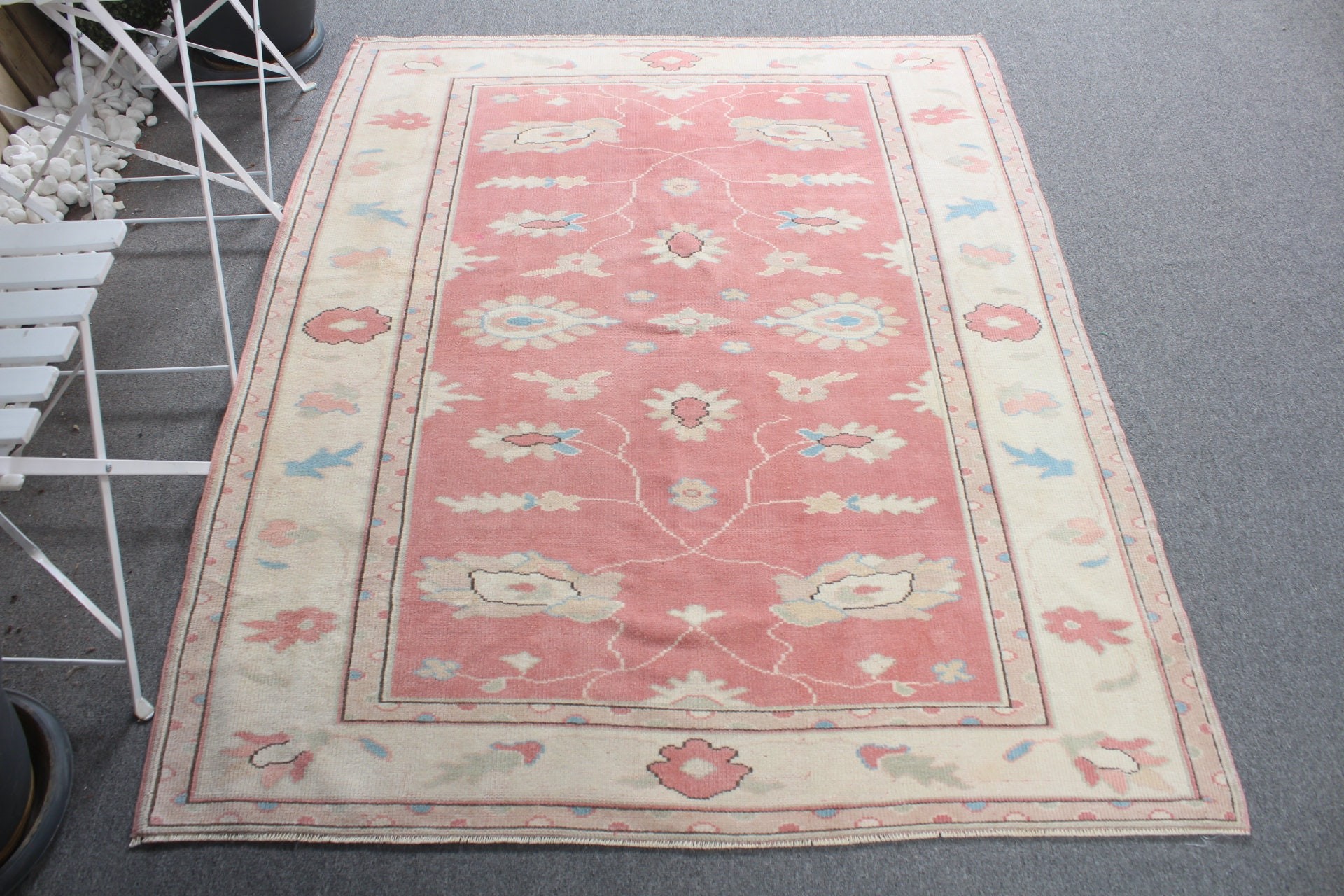 Turkish Rug, Pink Flatweave Rugs, Rugs for Indoor, Wool Rugs, Flatweave Rug, 4.7x5.8 ft Area Rug, Vintage Rugs, Kitchen Rug, Bedroom Rug