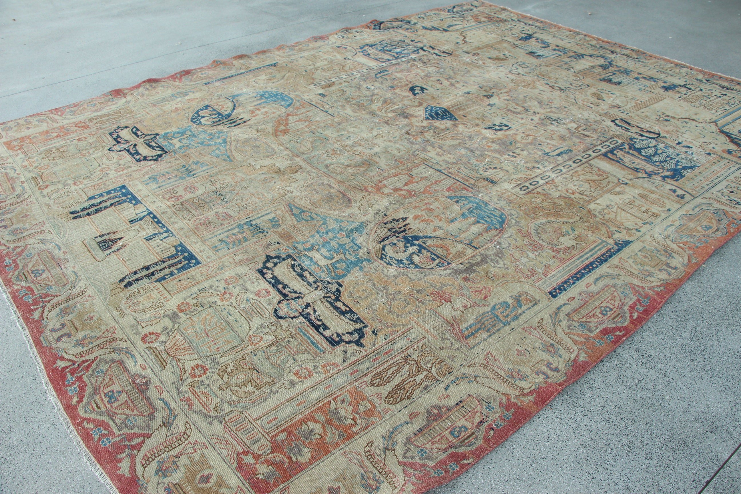 Vintage Rug, Beige Oushak Rugs, Saloon Rug, Vintage Decor Rugs, 9.6x12.6 ft Oversize Rug, Salon Rugs, Neutral Rugs, Turkish Rugs, Wool Rug