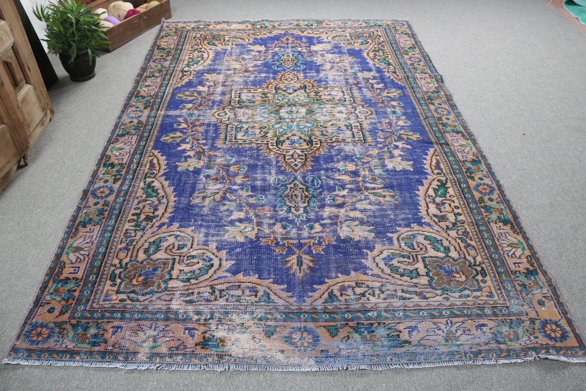 Oriental Rugs, Dining Room Rugs, Vintage Rug, Large Oushak Rugs, Turkish Rug, Oushak Rugs, Blue  6.1x9.4 ft Large Rug