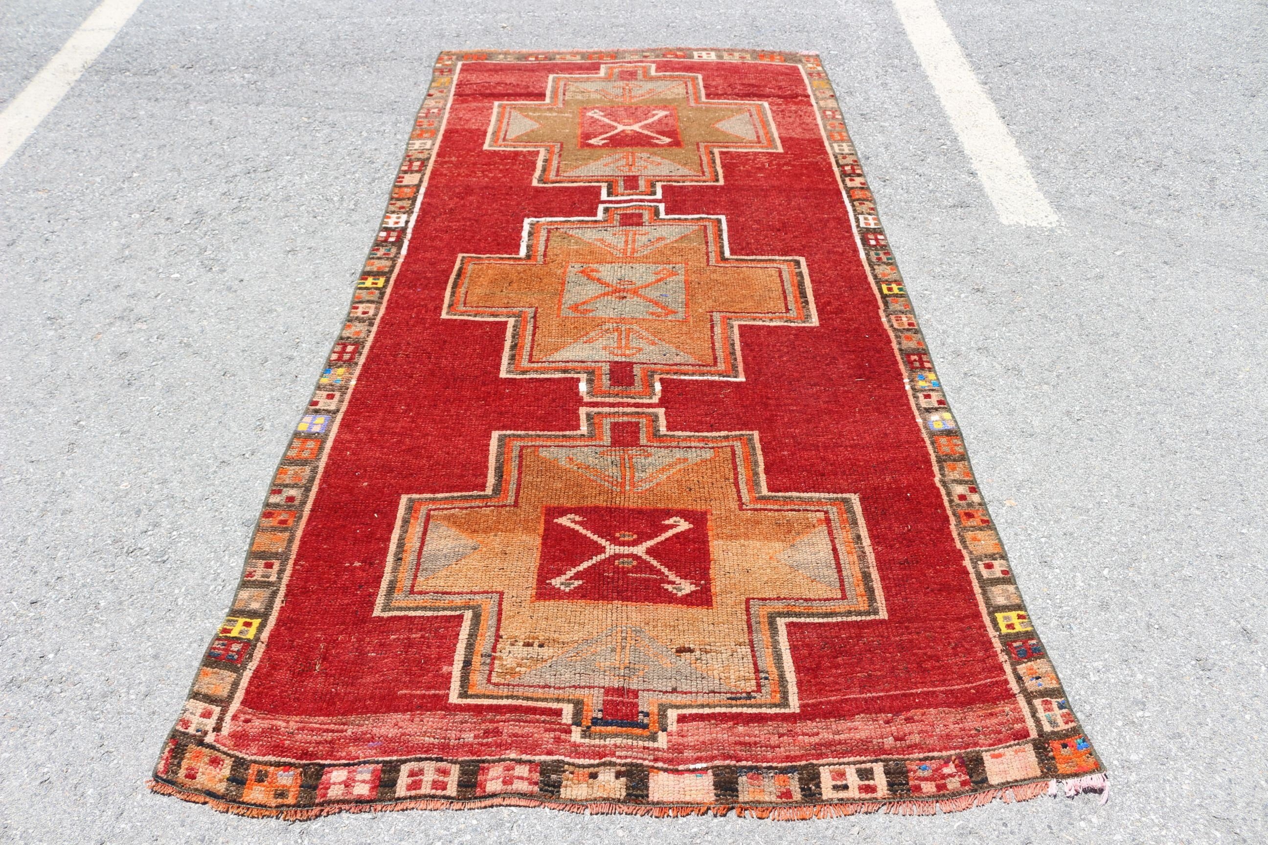 Türk Halısı, Vintage Halı, Boho Bölge Halısı Halıları, Yatak Odası Halıları, Havalı Halılar, Kırmızı Oushak Halıları, 4.2x7.9 ft Alan Halısı, Alan Halıları, Fas Halısı