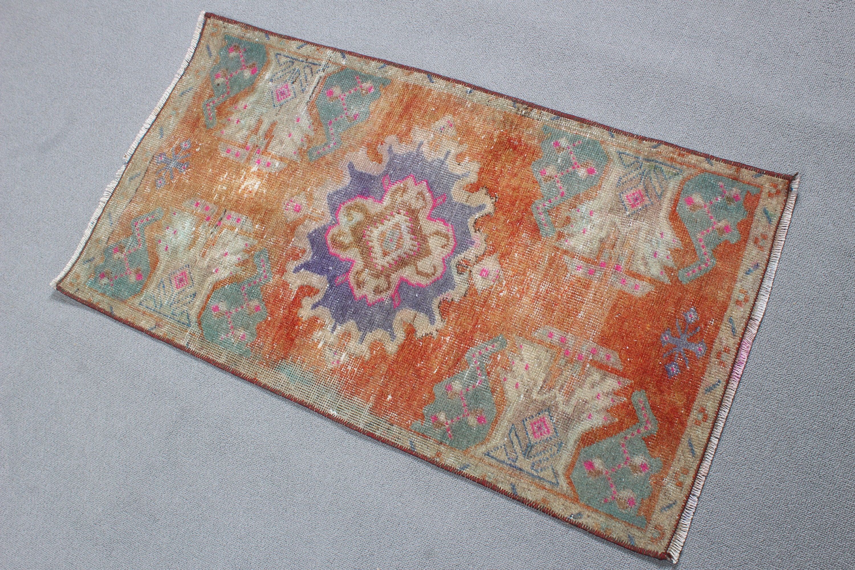 Boho Halı, Vintage Halı, Turuncu Fas Halıları, Türk Halısı, Duvara Asılı Halı, Küçük Vintage Halı, 1.7x3.1 ft Küçük Halılar, Oushak Halıları