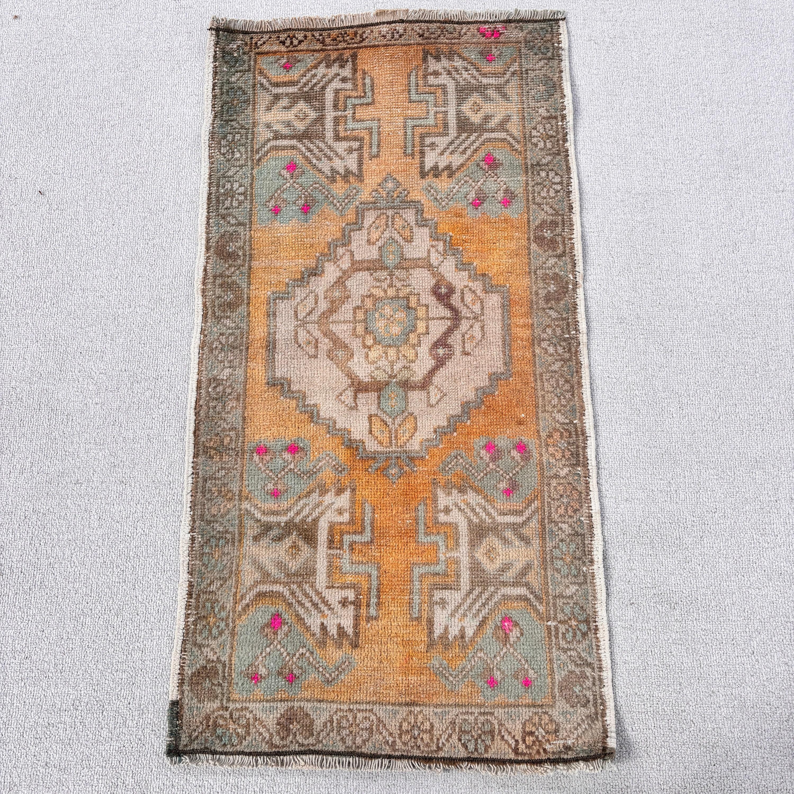 1.6x3 ft Küçük Halılar, Küçük Alan Halıları, Türk Halısı, Vintage Halılar, Anadolu Halıları, El Yapımı Halı, Turuncu Yün Halı, Küçük Boho Halı, Havalı Halı