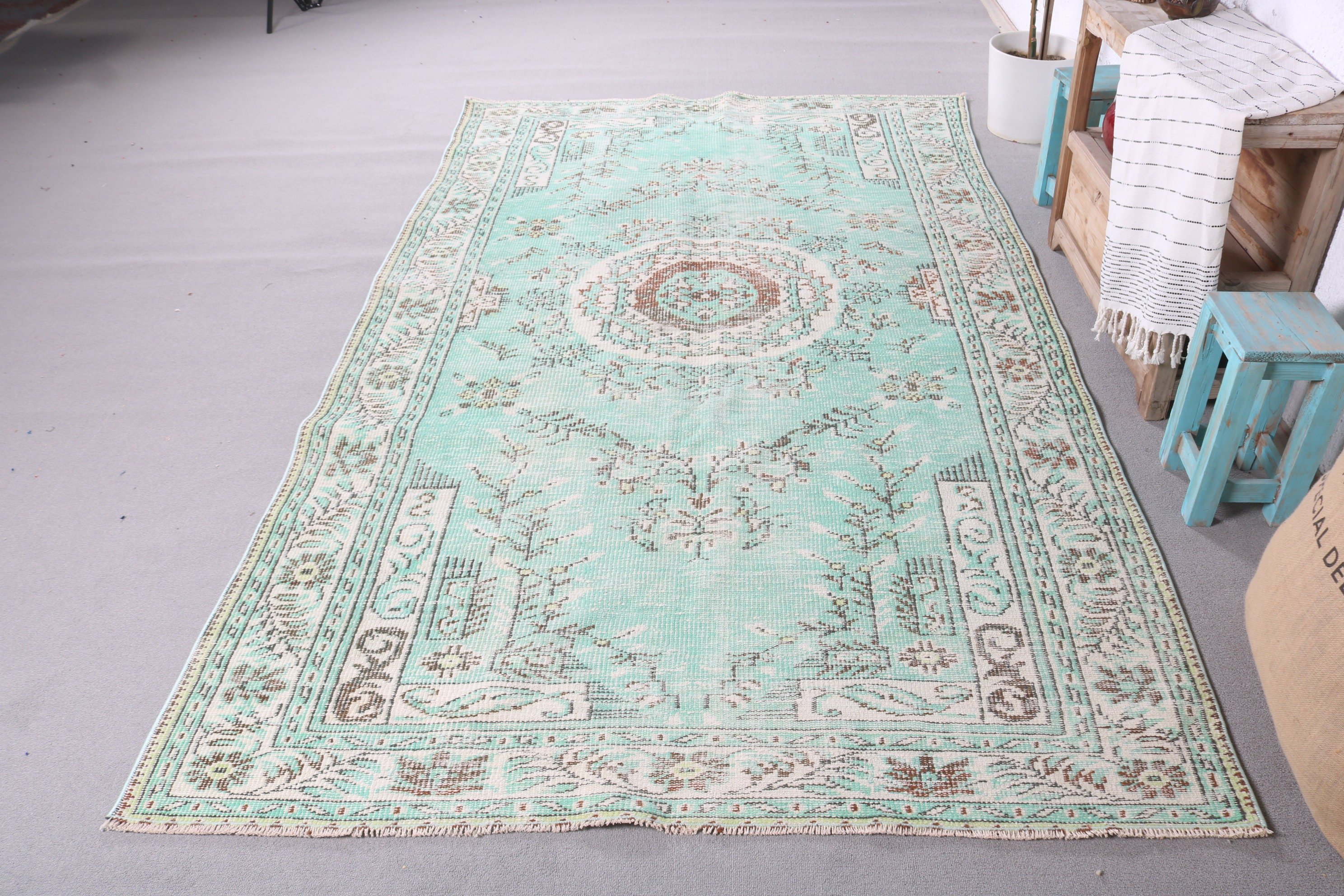 Wool Rug, Bedroom Rug, Green Cool Rugs, Moroccan Rugs, Rugs for Living Room, Turkish Rugs, Salon Rug, Vintage Rug, 5.3x9 ft Large Rug