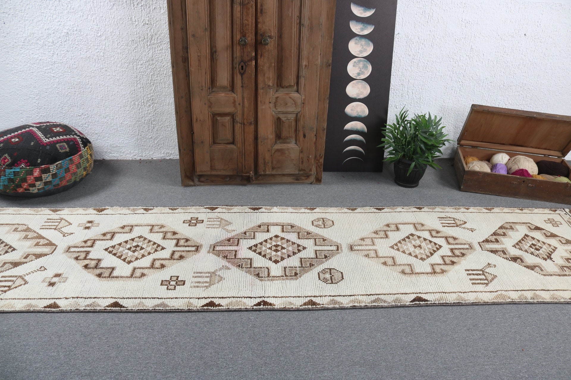 2,8x12,5 ft Runner Halıları, Harika Halı, Modern Halı, Mutfak Halıları, Runner Halıları, Bej Fas Halısı, Nötr Halılar, Vintage Halı, Türk Halısı