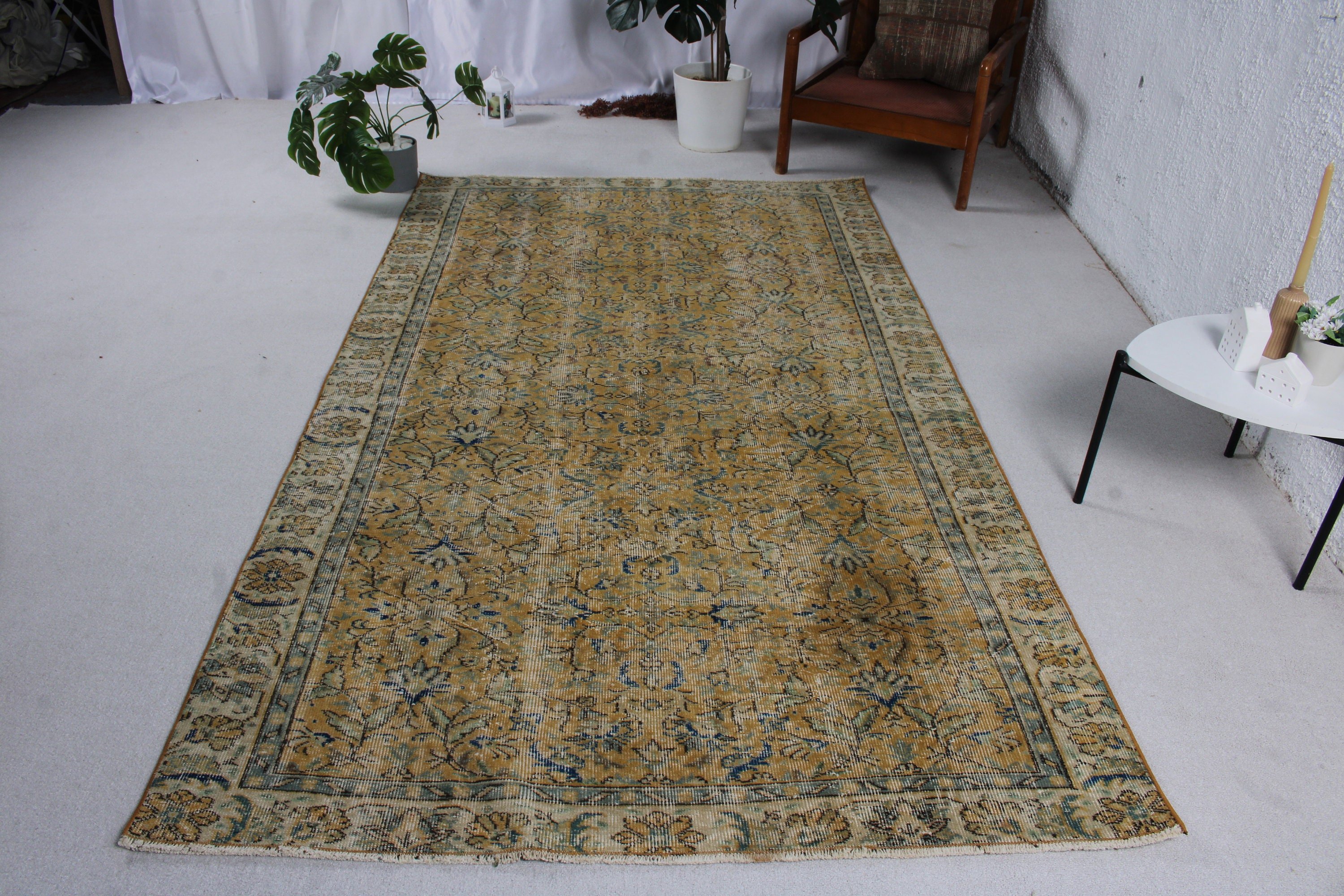 Vintage Dekor Halıları, Turuncu El Dokuma Halı, Vintage Halılar, Türk Halısı, Salon Halısı, Nötr Halı, Yatak Odası Halısı, Oryantal Halı, 5x8,6 ft Büyük Halılar