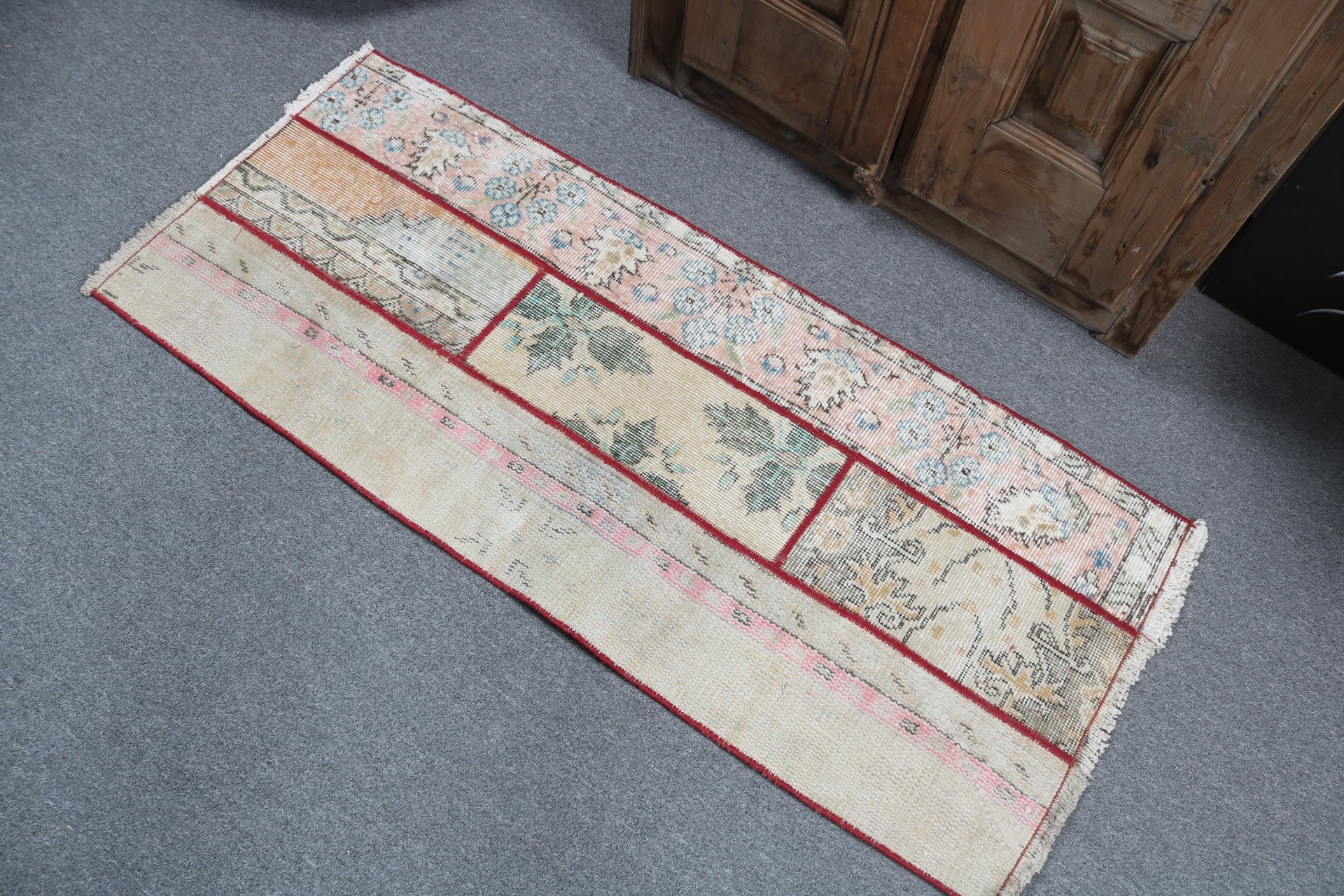 1.9x4.4 ft Küçük Halılar, Vintage Halı, Türk Halıları, Ev Dekorasyonu Halısı, Bej El Dokuma Halıları, Yatak Odası Halıları, Yatak Odası Halıları, Mutfak Halısı