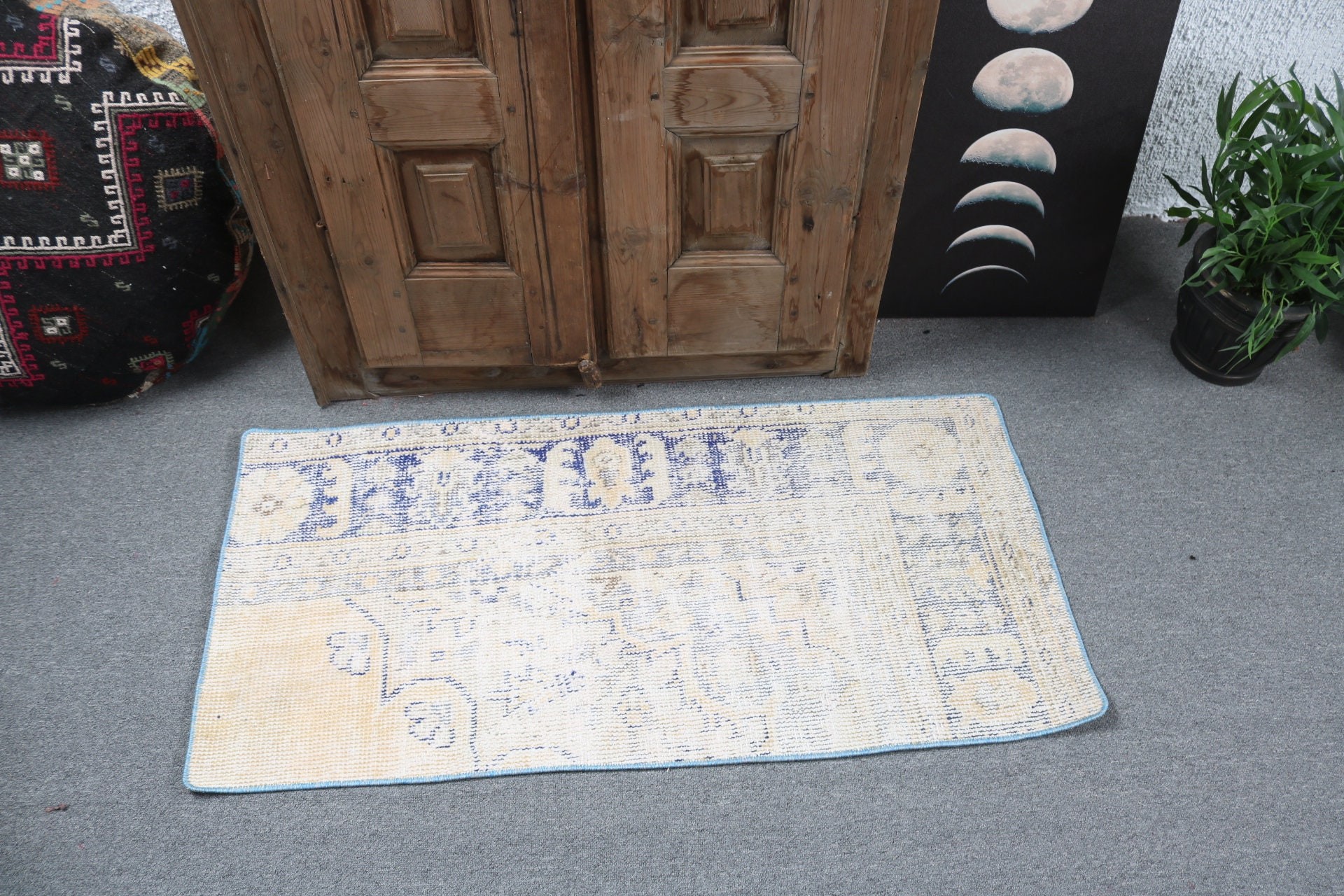 Vintage Halı, Düz Dokuma Halılar, Boho Halı, Paspas Halısı, 1.9x3.8 ft Küçük Halı, Bej Yatak Odası Halıları, Nötr Halılar, Çocuk Odası Halıları, Türk Halıları