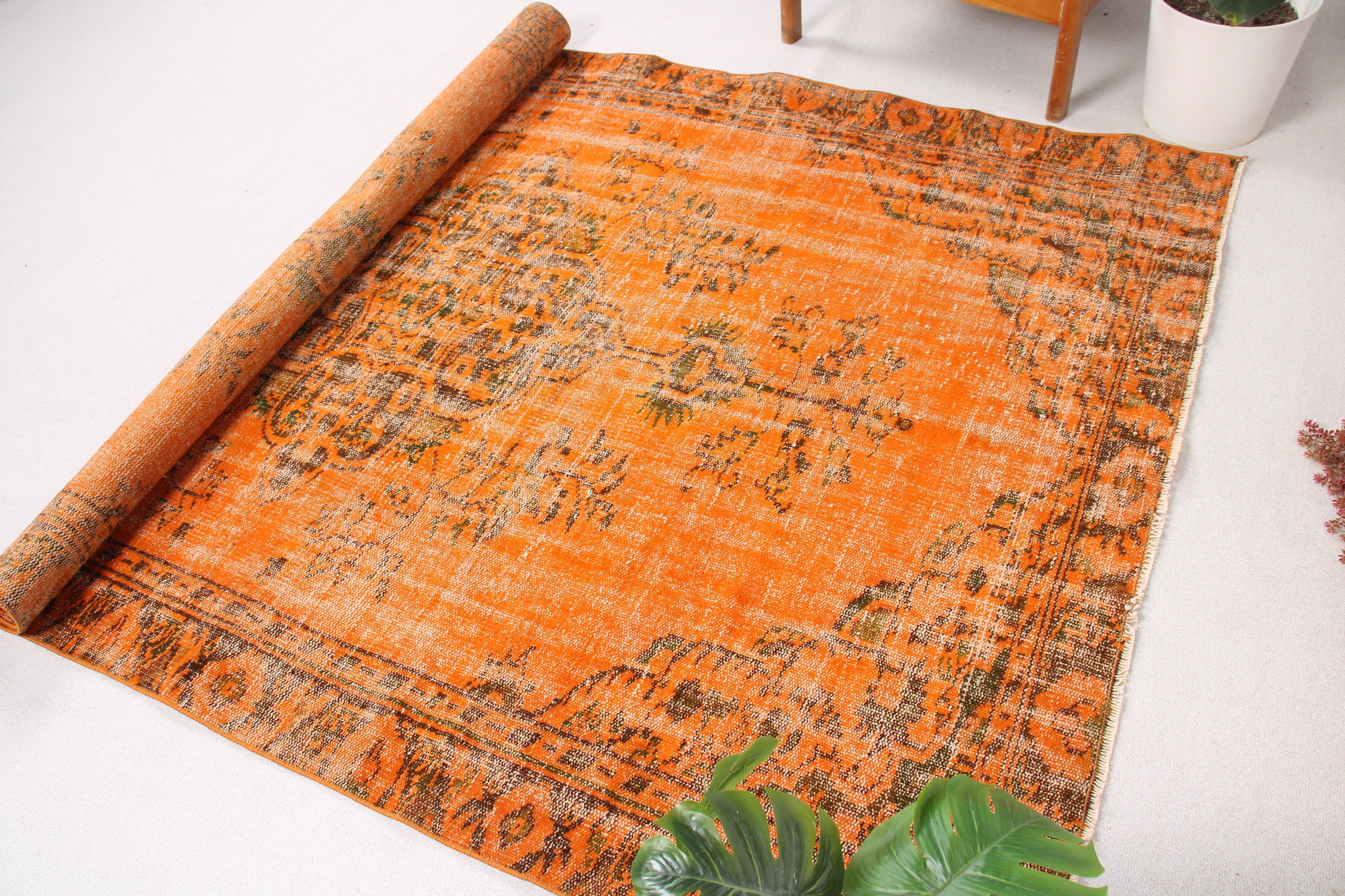 Kitchen Rugs, Outdoor Rug, Vintage Rug, Luxury Rug, Large Boho Rugs, Turkish Rugs, 5.6x8.5 ft Large Rug, Dining Room Rug, Orange Luxury Rug