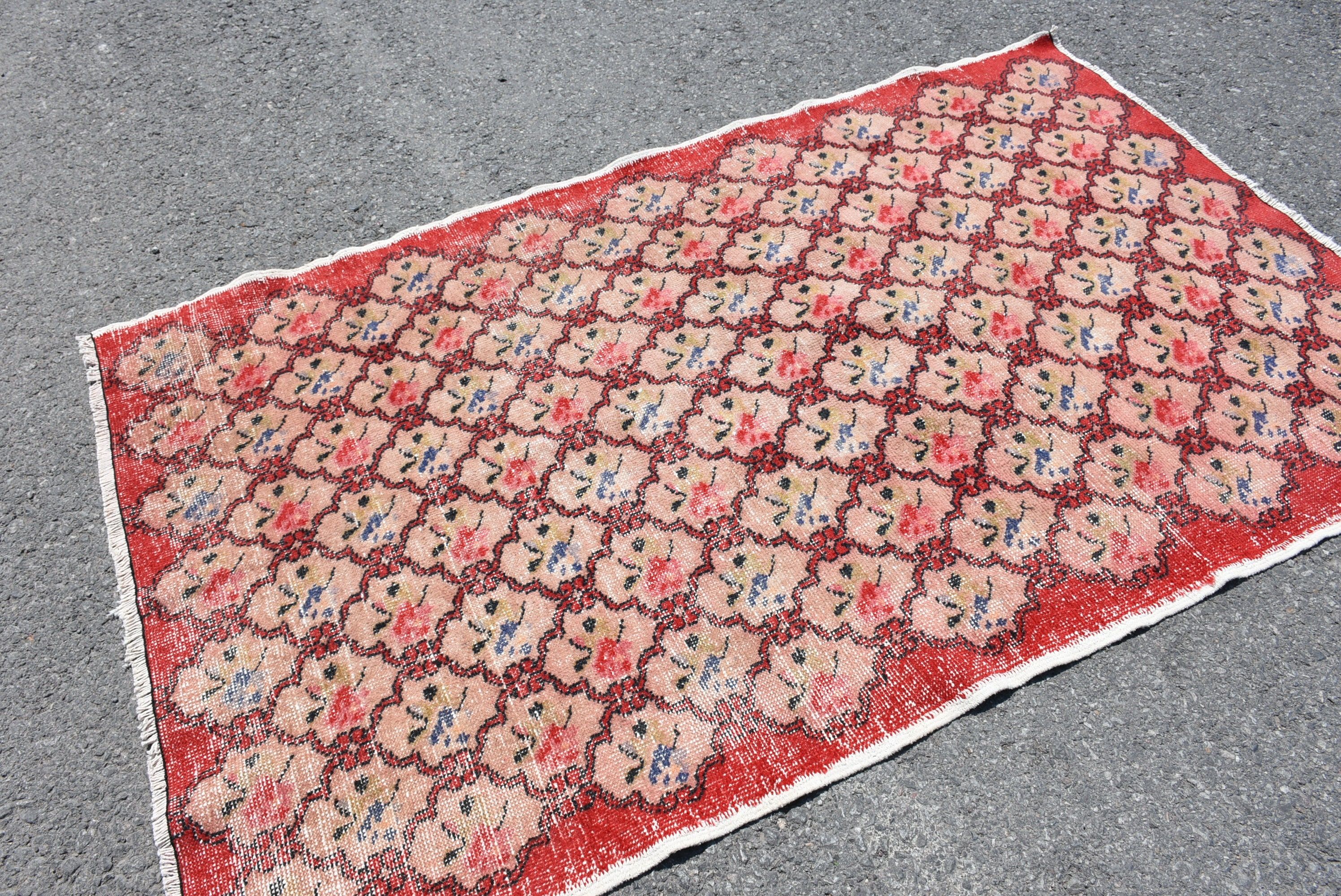 Living Room Rug, Bedroom Rugs, Anatolian Rug, Nursery Rug, Vintage Rug, Turkish Rug, Red  4.3x6.8 ft Area Rug, Abstract Rug