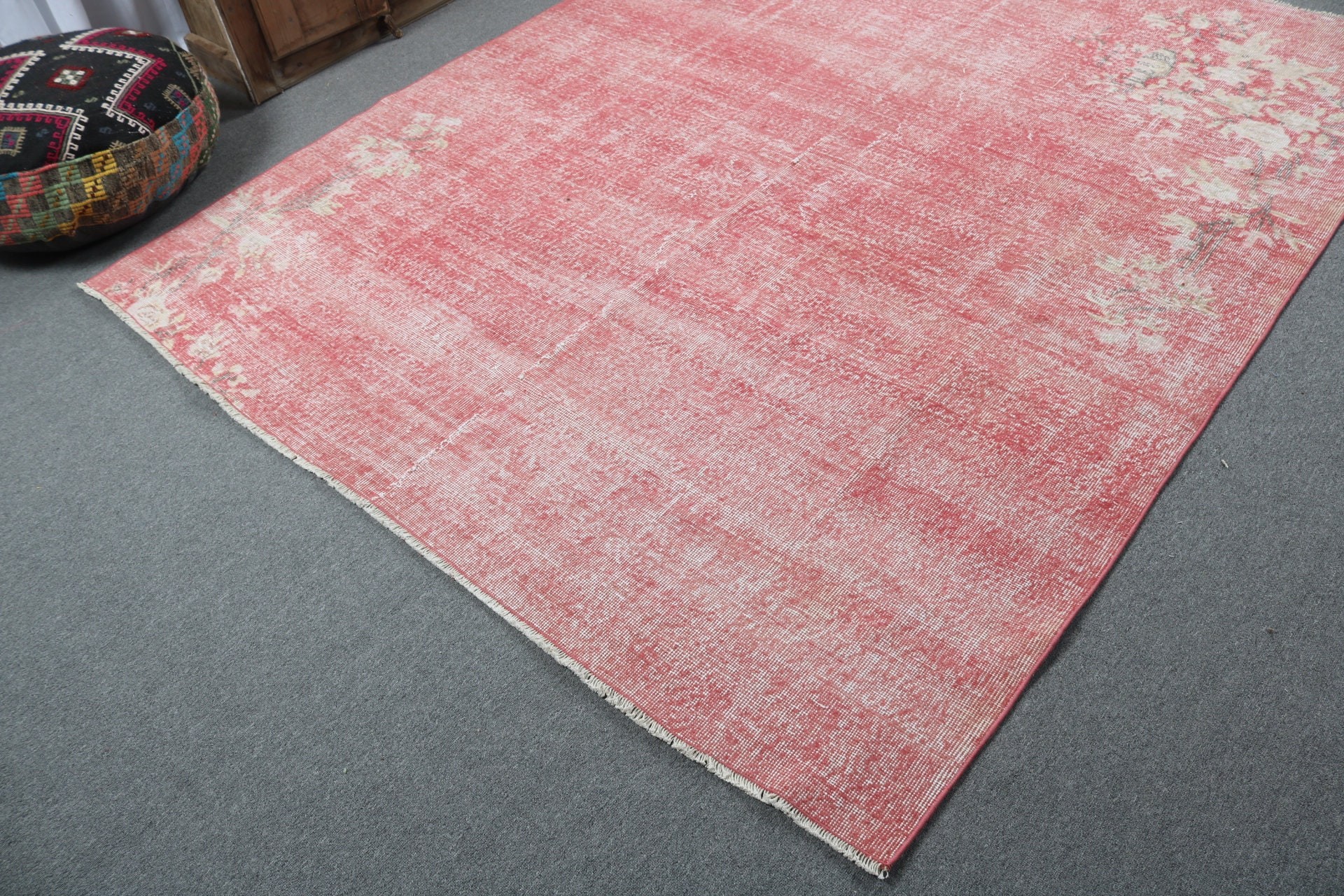 Salon Rug, Vintage Rug, 6.6x7.9 ft Large Rug, Floor Rug, Turkish Rug, Rugs for Living Room, Pink Bedroom Rugs, Dining Room Rugs, Boho Rug