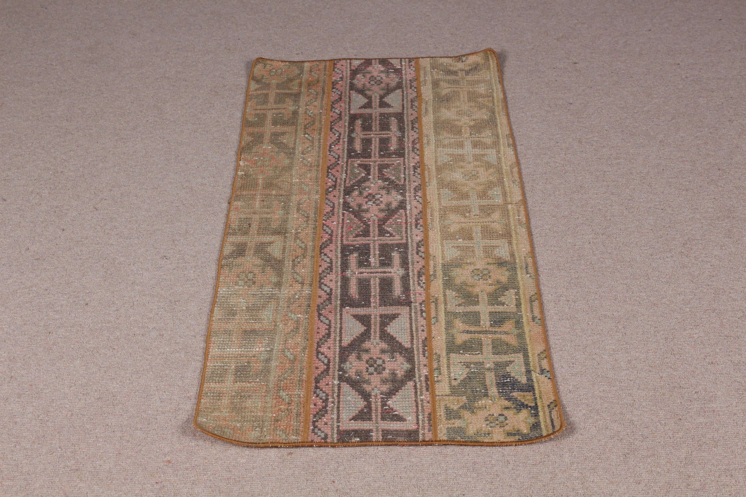 Duvara Asılı Halı, 2x4.1 ft Küçük Halı, Banyo Halısı, Kahverengi Yün Halılar, Vintage Halı, Türk Halısı, Yatak Odası Halısı, Yatak Odası Halıları