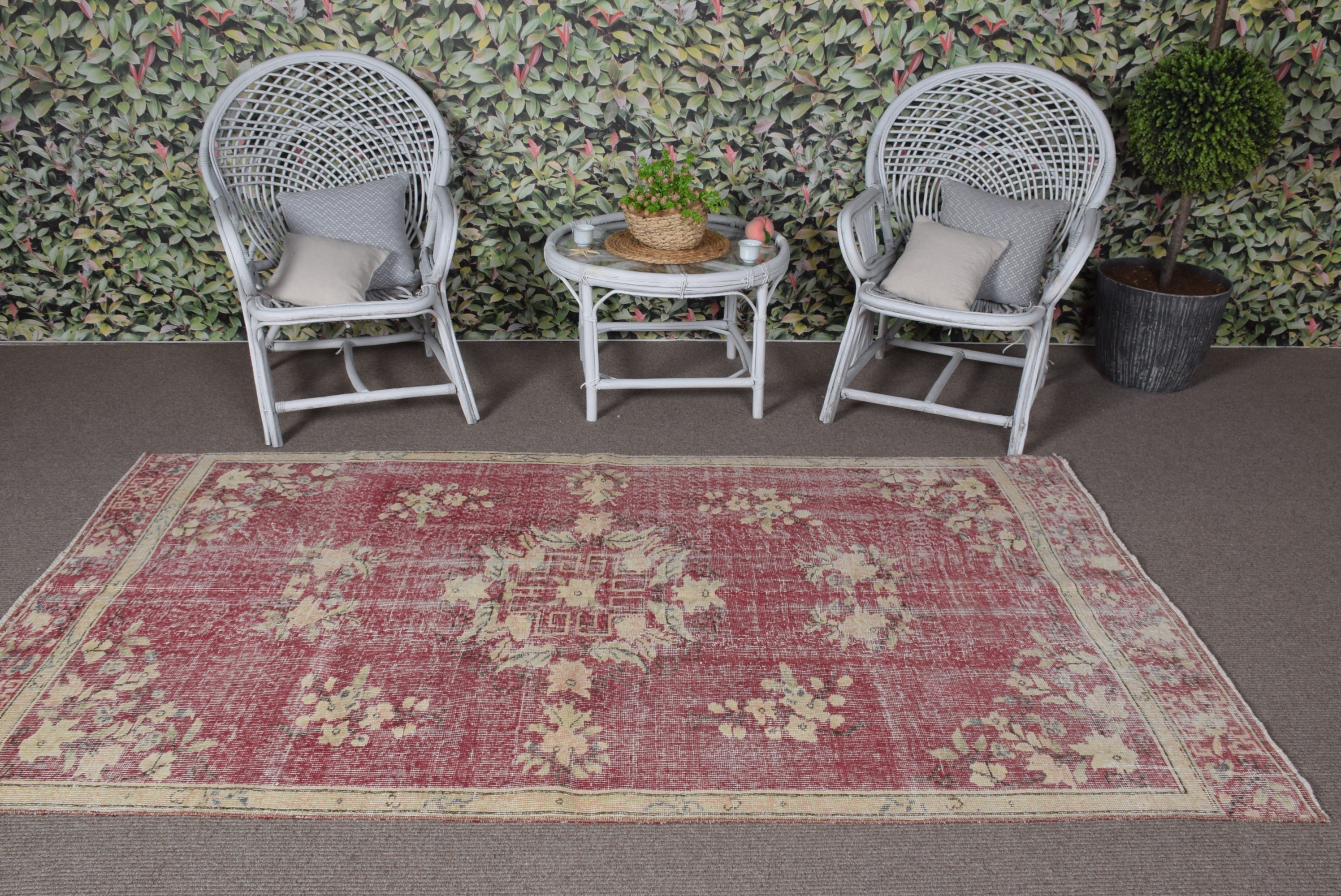 Rugs for Dining Room, 4.5x8.1 ft Area Rug, Dining Room Rug, Pale Rugs, Bedroom Rug, Turkish Rug, Red Floor Rugs, Vintage Rug, Anatolian Rug