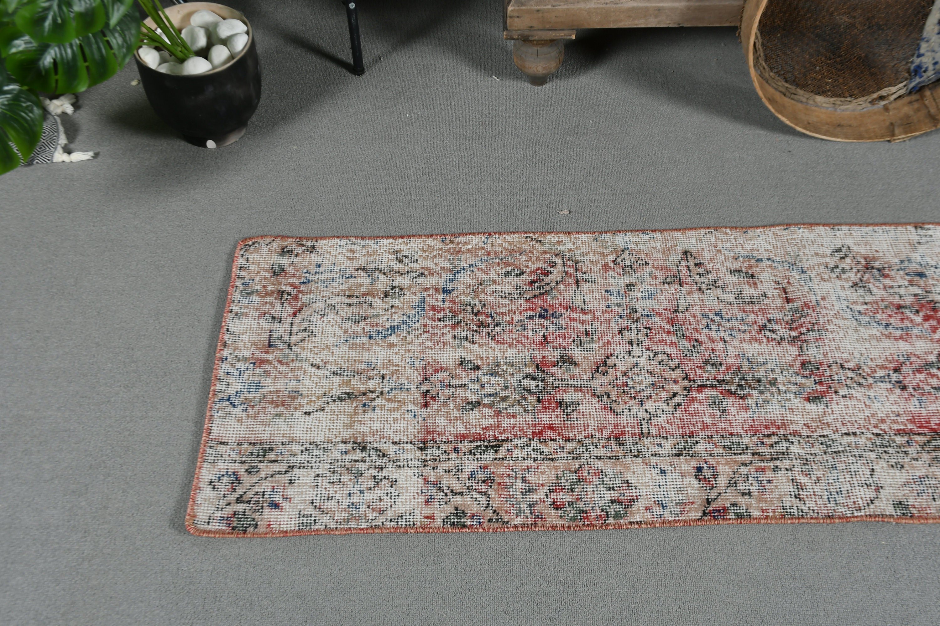 Koridor Halıları, Düz Dokuma Halı, Vintage Halı, Kırmızı Oushak Halı, Türk Halıları, 1.6x5.4 ft Koşucu Halıları, Merdiven Halısı, Ev Dekorasyonu Halısı