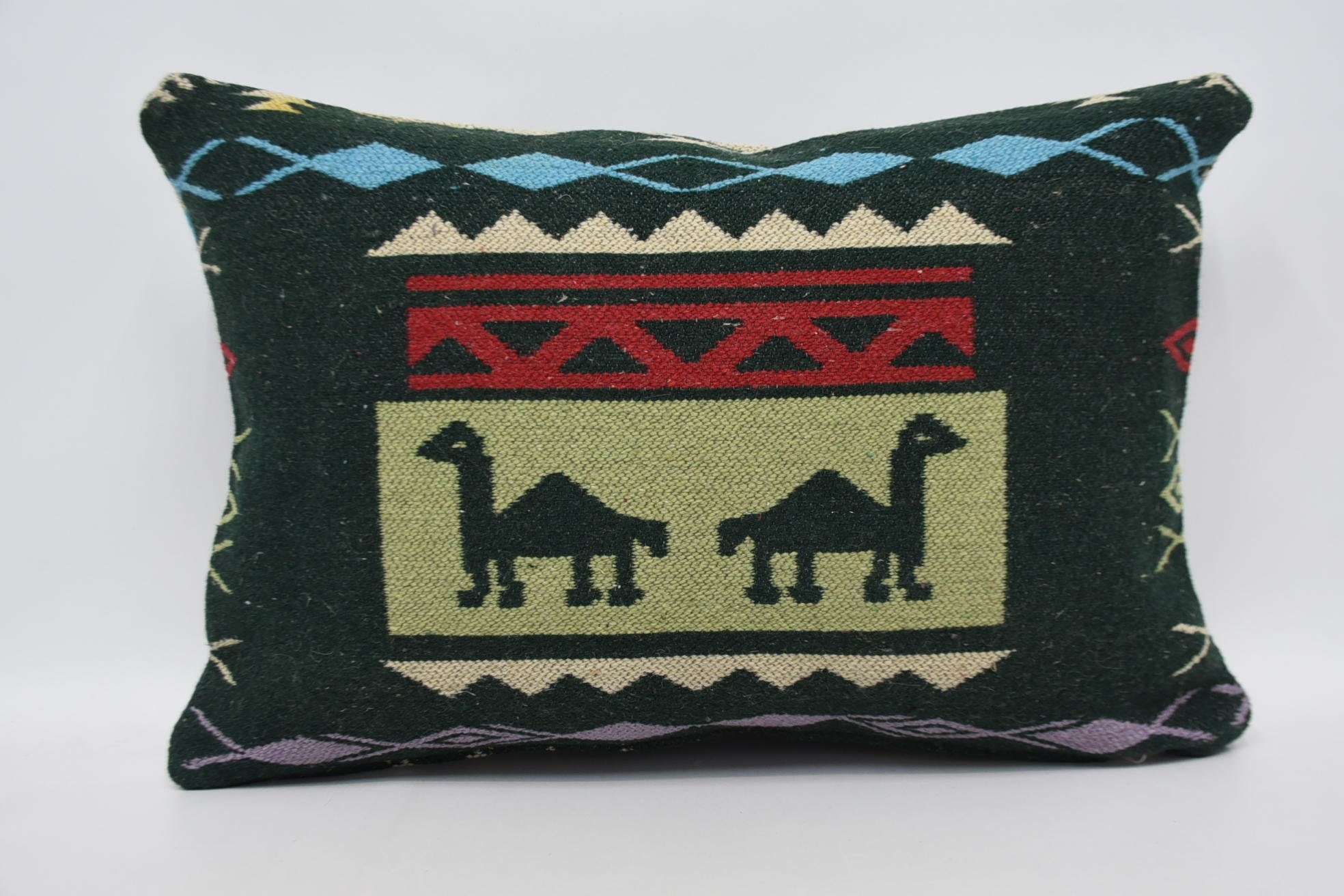 16"x24" Green Cushion Cover, Boho Pillow, Ethnical Kilim Rug Pillow, Kilim Pillow, Farmhouse Pillow, Customized Cushion Case