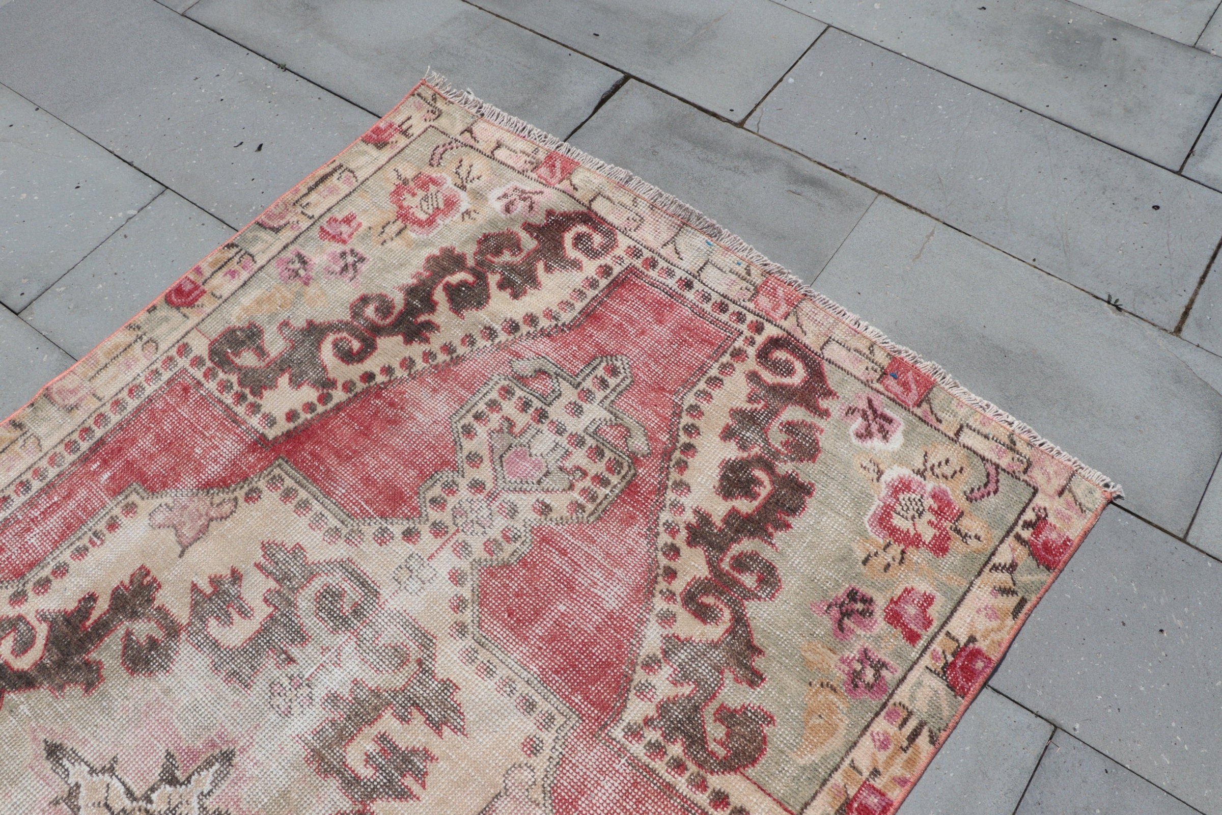 Vintage Rugs, Turkish Rugs, Oriental Rugs, Bedroom Rugs, Kitchen Rug, Vintage Decor Rug, 3.8x6.9 ft Area Rugs, Floor Rug, Red Oushak Rug