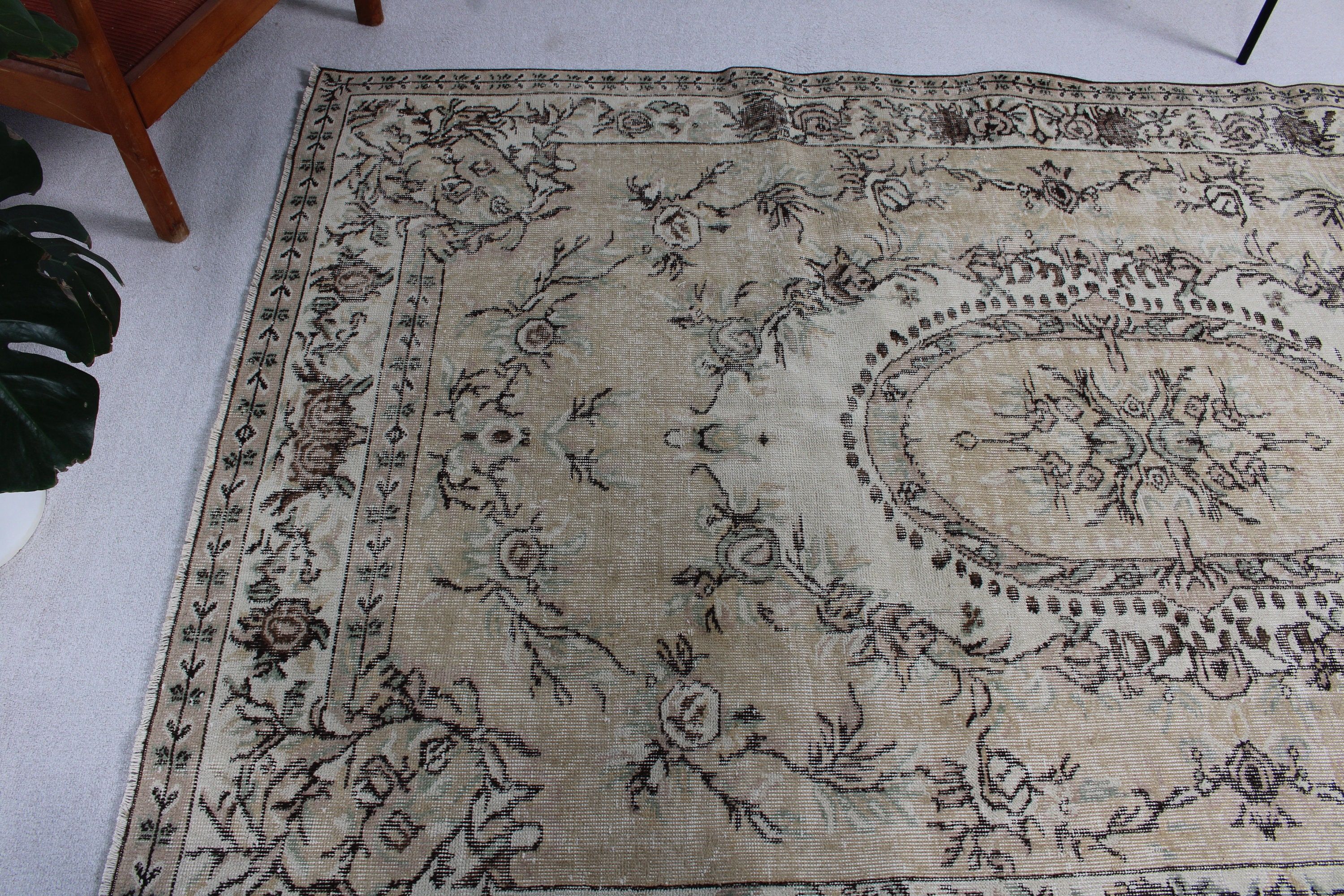 Büyük Vintage Halılar, Büyük Oushak Halıları, 5,3x8,5 ft Büyük Halı, Bej Nötr Halı, Fas Halıları, Vintage Halılar, Türk Halısı