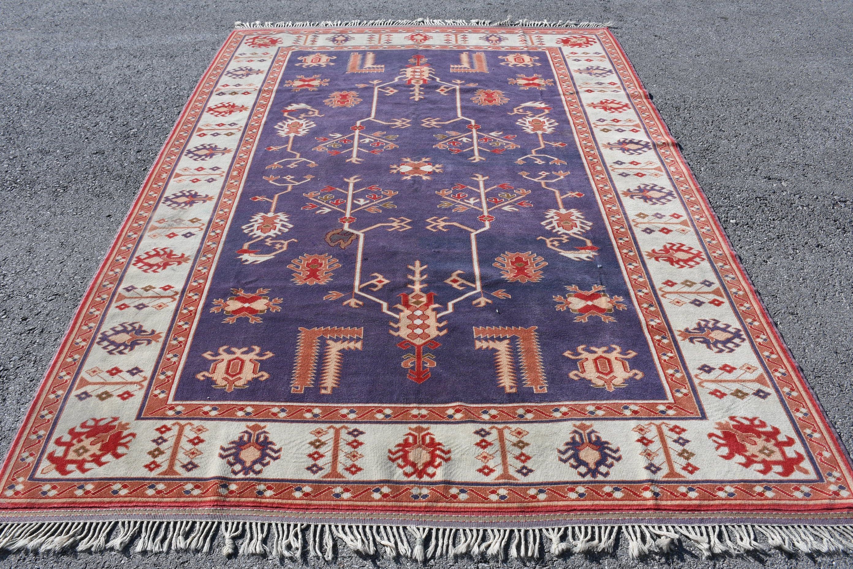 Türk Halıları, Salon Halısı, Vintage Halı, Yatak Odası Halıları, Yün Halı, Turuncu Zemin Halısı, Oturma Odası Halıları, Antika Halı, 6,4x8,8 ft Büyük Halı