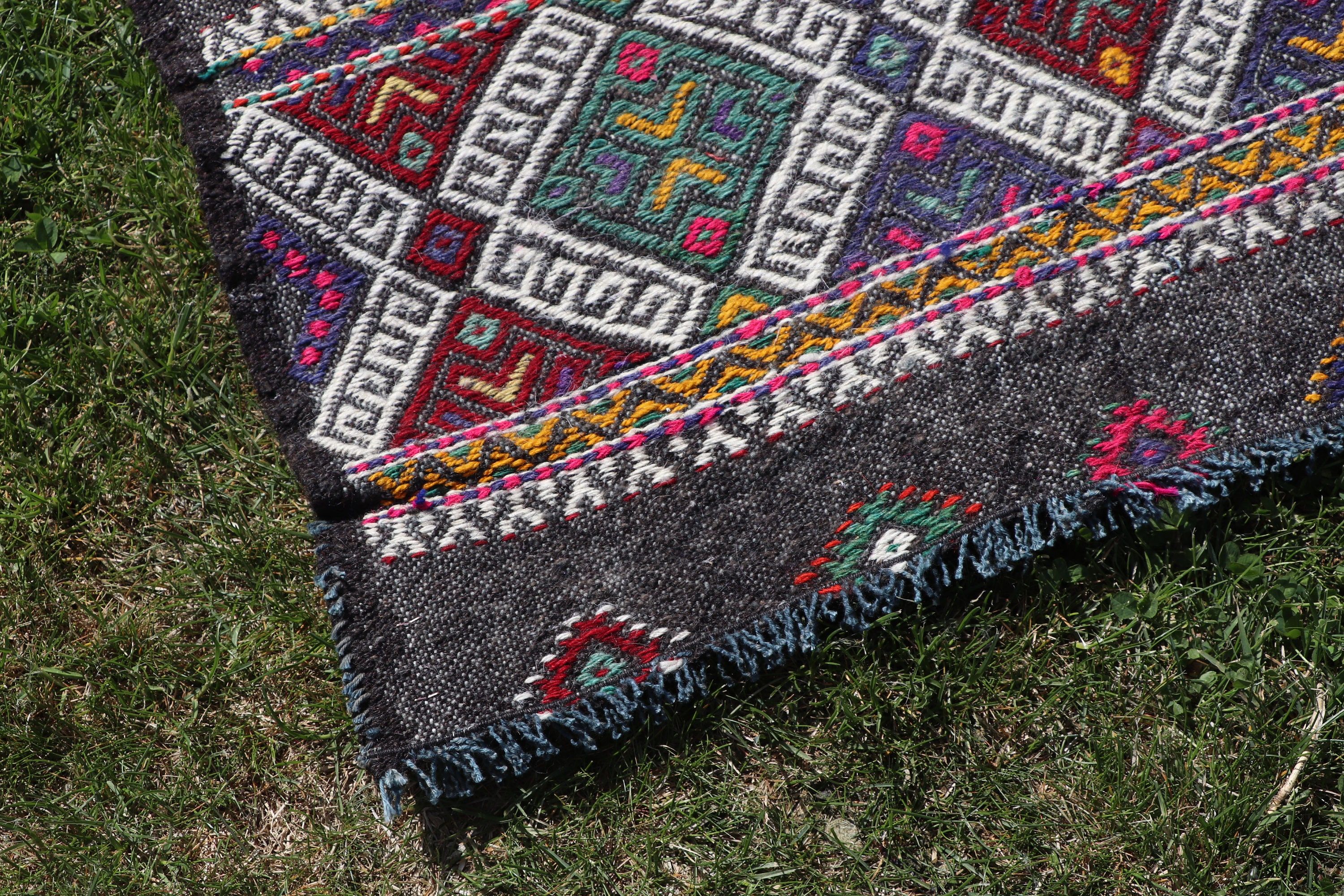 Yün Halı, Merdiven Halıları, Türk Halıları, 2.4x9.4 ft Runner Halısı, Vintage Runner Halısı, Siyah Oushak Halıları, Vintage Halı, Kilim, Mutfak Halıları