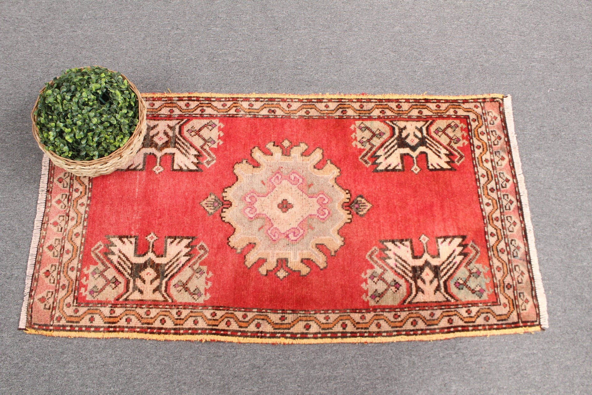 Entry Rugs, Turkish Rugs, Rugs for Bathroom, Vintage Rug, Pastel Rug, Red  1.8x3.4 ft Small Rug, Bedroom Rug