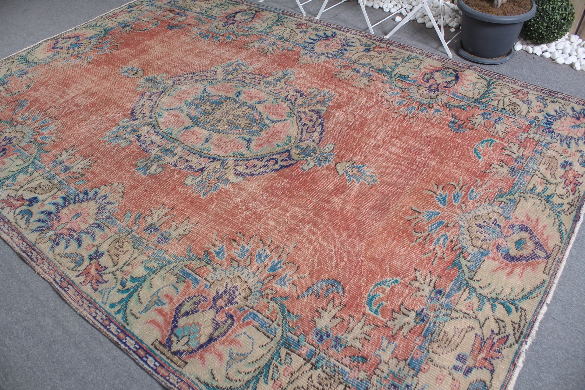 Vintage Rug, Orange Bedroom Rug, Dining Room Rug, Bedroom Rug, Turkish Rug, Salon Rug, 7.3x10.5 ft Oversize Rug, Natural Rugs, Oushak Rug