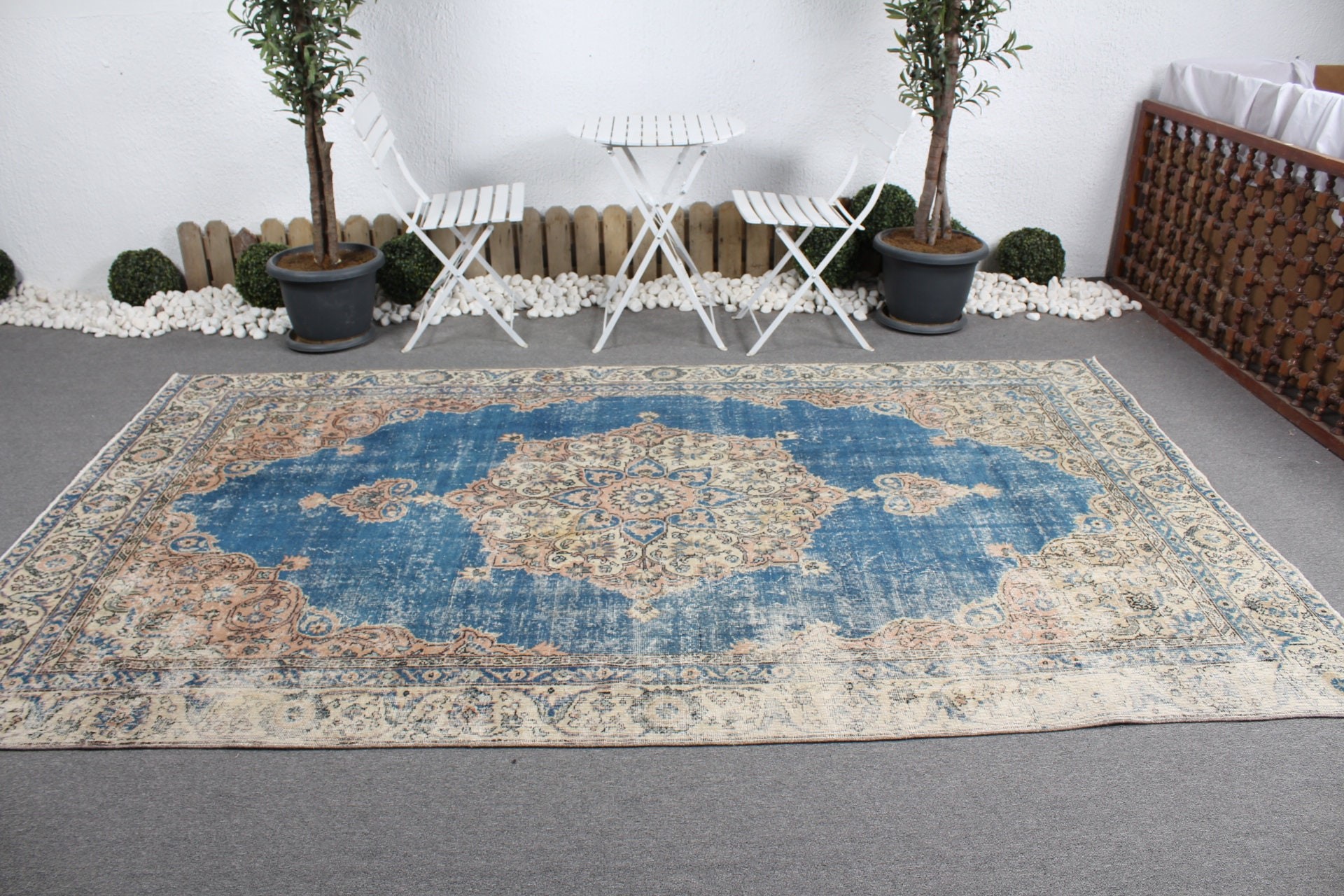 Blue Kitchen Rugs, 6.1x10 ft Large Rug, Bedroom Rug, Turkish Rugs, Living Room Rugs, Vintage Rugs, Boho Rugs, Oushak Rugs