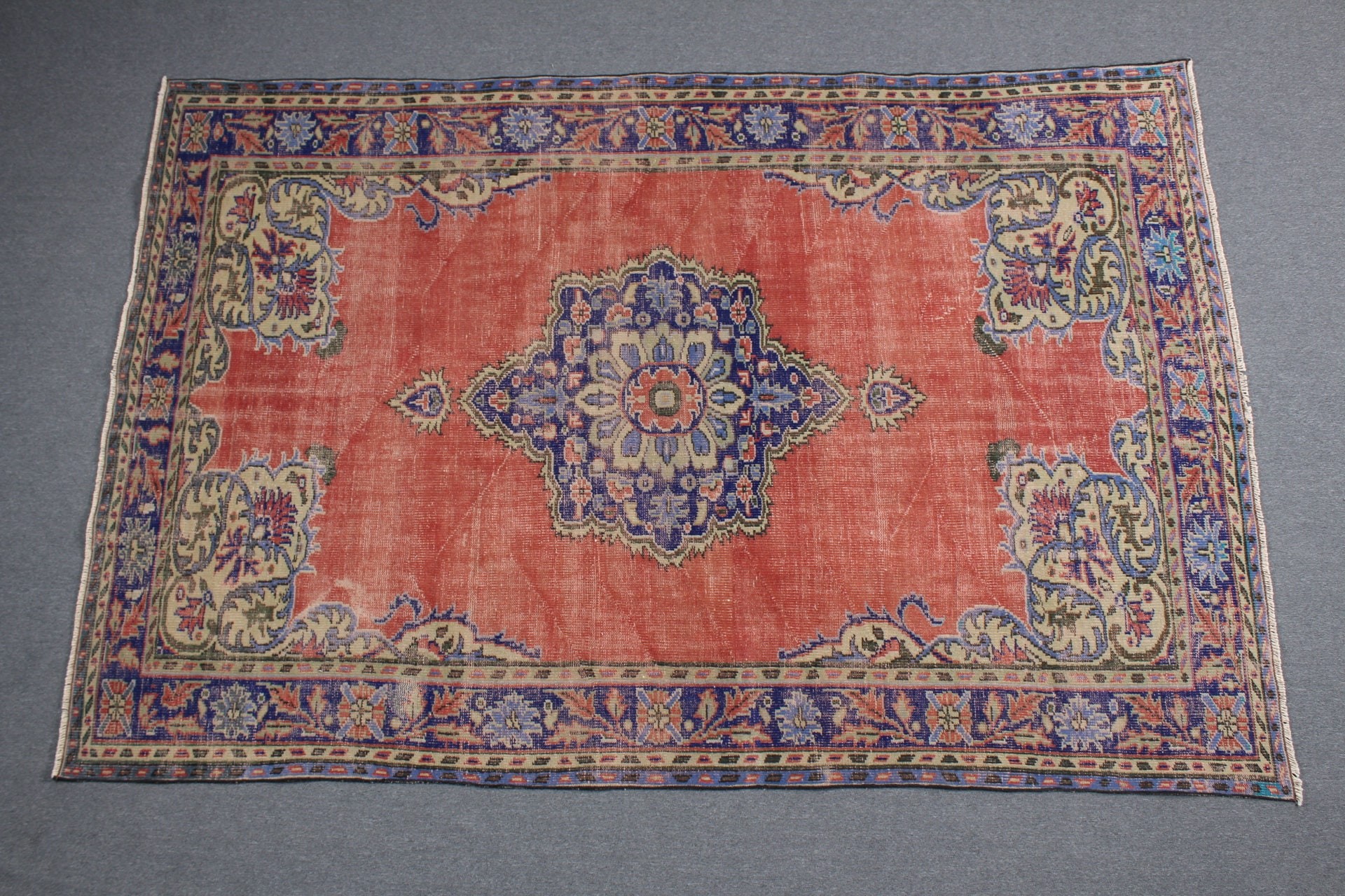 Dining Room Rug, Anatolian Rug, Cool Rug, Vintage Rug, Red Cool Rug, Bedroom Rug, Turkish Rug, 6.3x9.6 ft Large Rug, Rugs for Living Room