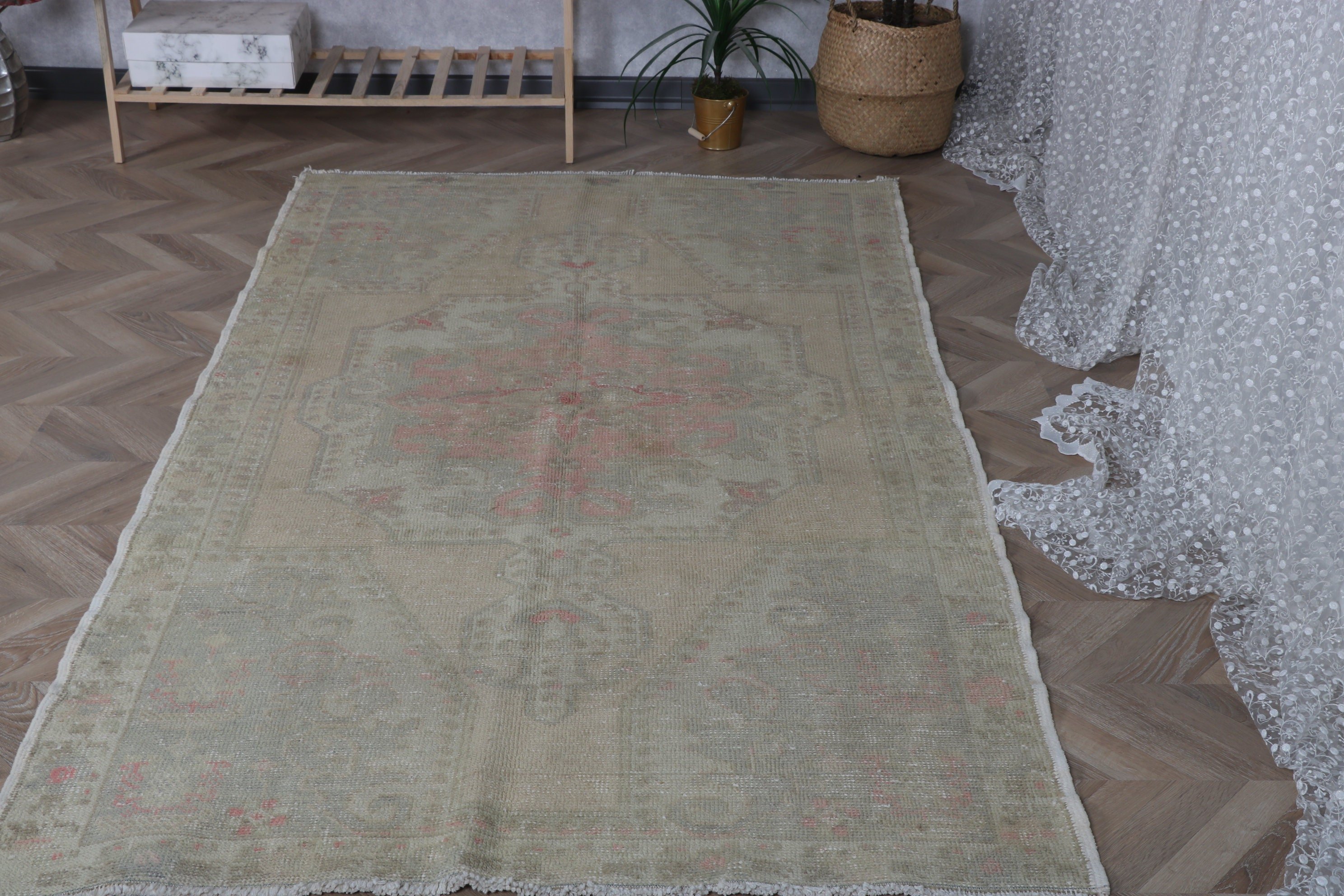 Floor Rugs, Modern Rug, Turkish Rug, Kitchen Rug, Vintage Rug, Rugs for Indoor, Green Bedroom Rug, Moroccan Rug, 4.2x7.4 ft Area Rugs