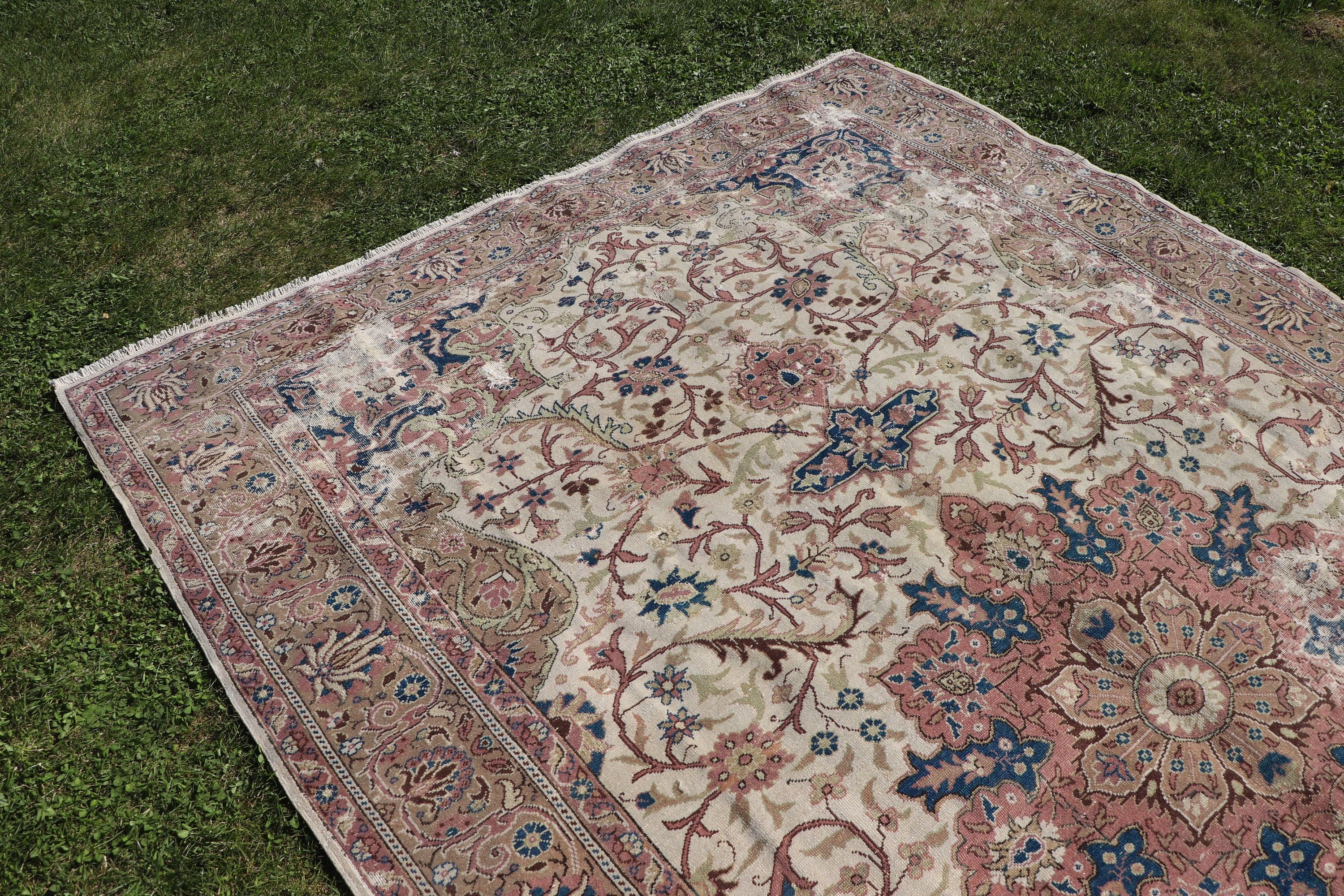 Vintage Halılar, El Dokuma Halılar, 6.5x9.8 ft Büyük Halı, Türk Halısı, Pembe Açıklama Halıları, Lüks Halı, Büyük Vintage Halılar, Büyük Boho Halıları