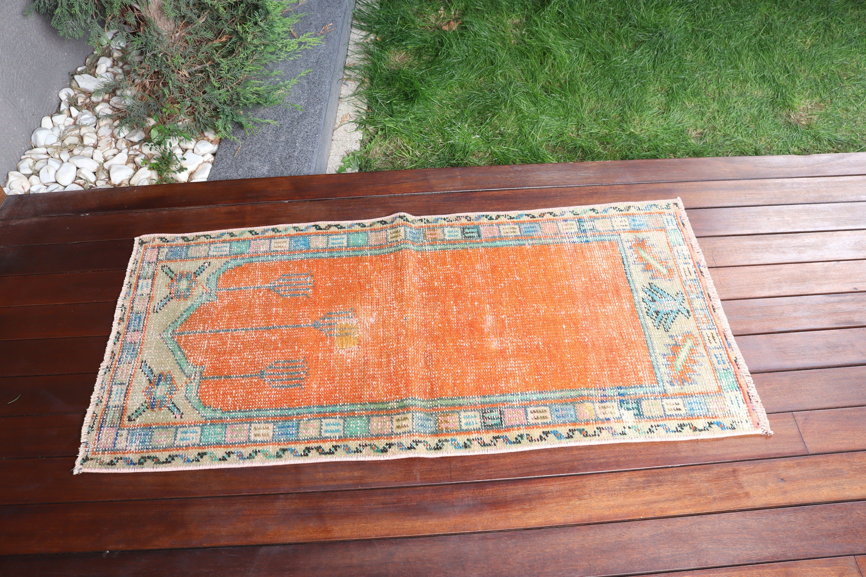 Orange Home Decor Rug, Statement Rug, Kitchen Rug, 2x4.2 ft Small Rug, Modern Rugs, Office Rugs, Vintage Rug, Turkish Rug, Car Mat Rugs