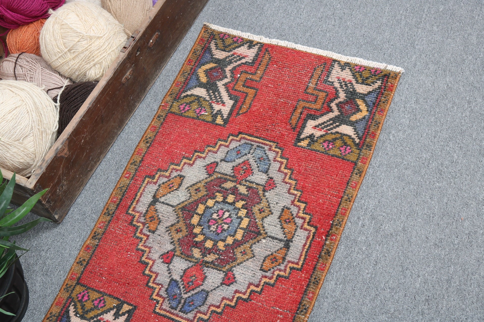 Vintage Rugs, 1.5x2.9 ft Small Rugs, Rugs for Nursery, Red Anatolian Rugs, Turkish Rug, Kitchen Rug, Bedroom Rugs, Moroccan Rugs, Wool Rug