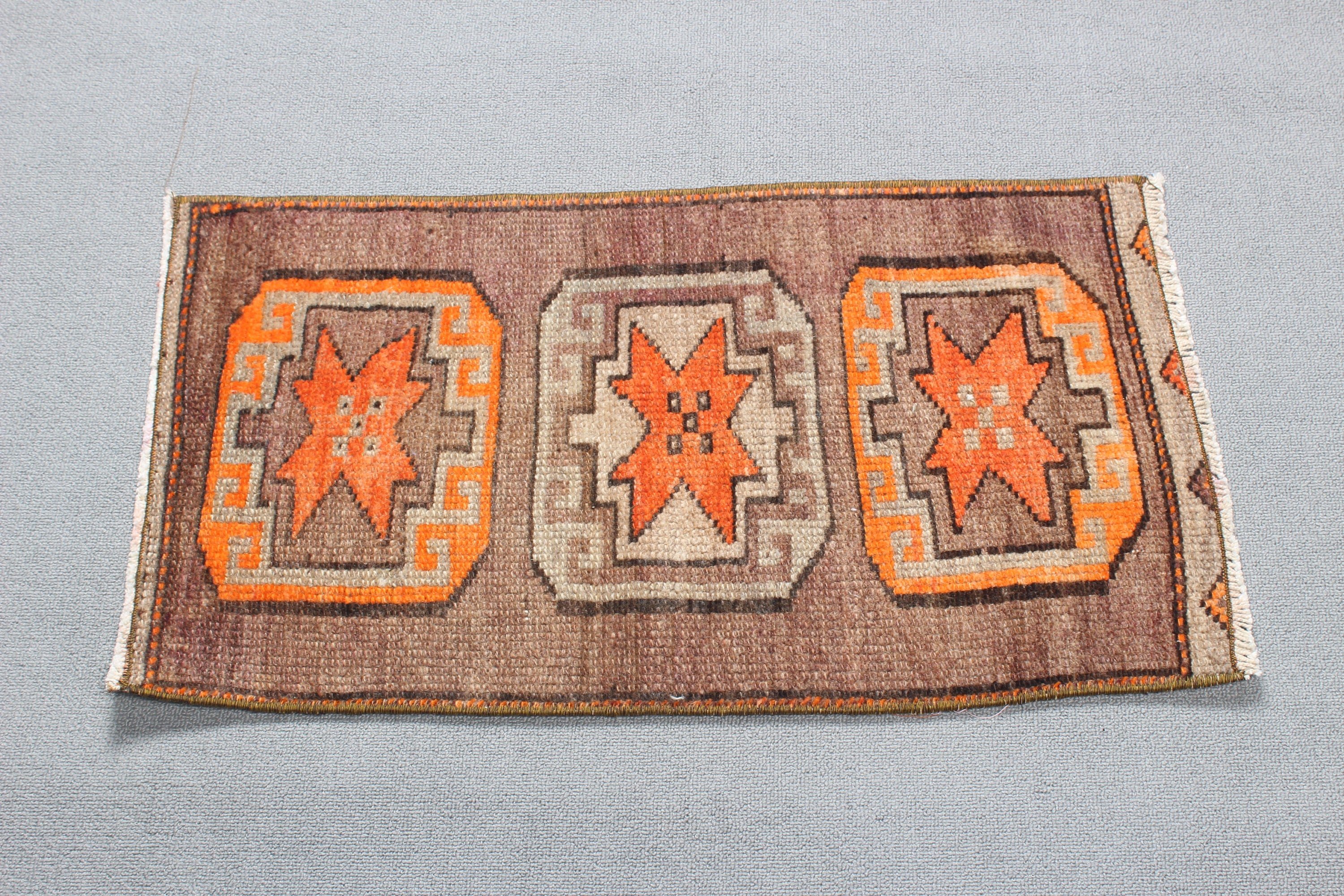 Wool Rug, Turkish Rugs, Vintage Rug, Moroccan Rugs, 1.3x2.4 ft Small Rugs, Aztec Rugs, Brown Home Decor Rug, Bathroom Rug, Kitchen Rug